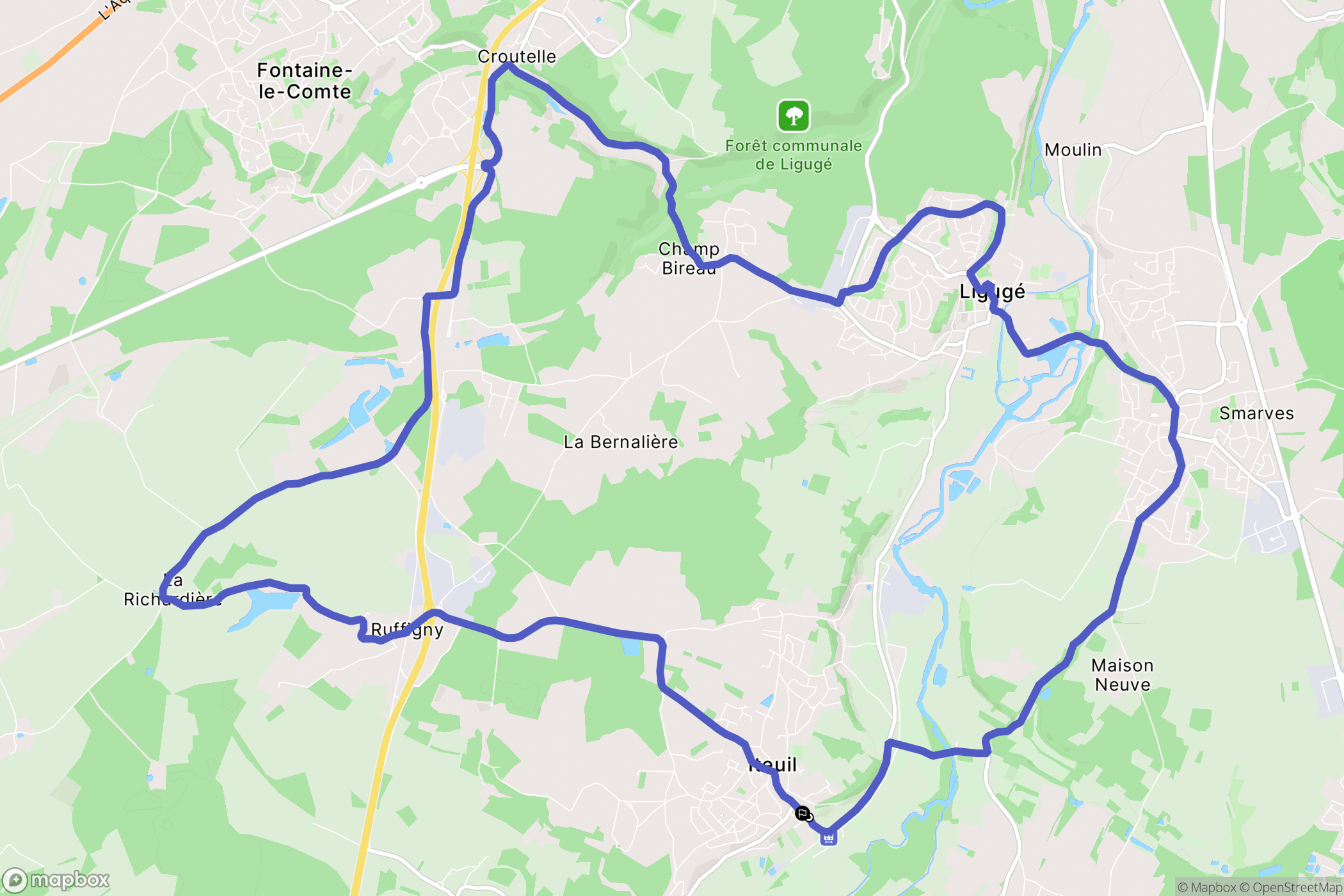 Iteuil : carte du parcours de randonnée - France