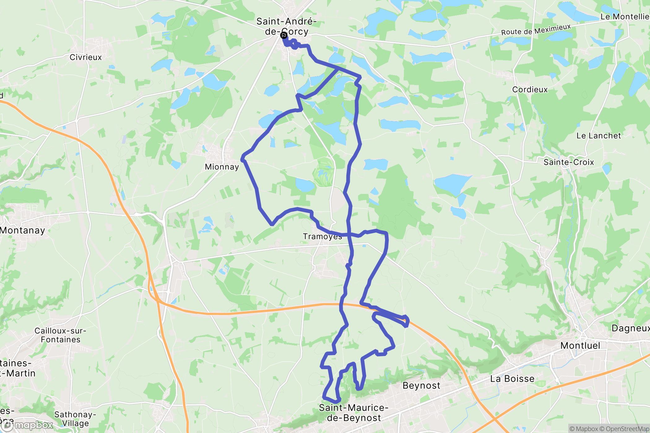 Saint-André-de-Corcy : carte du parcours de randonnée - France