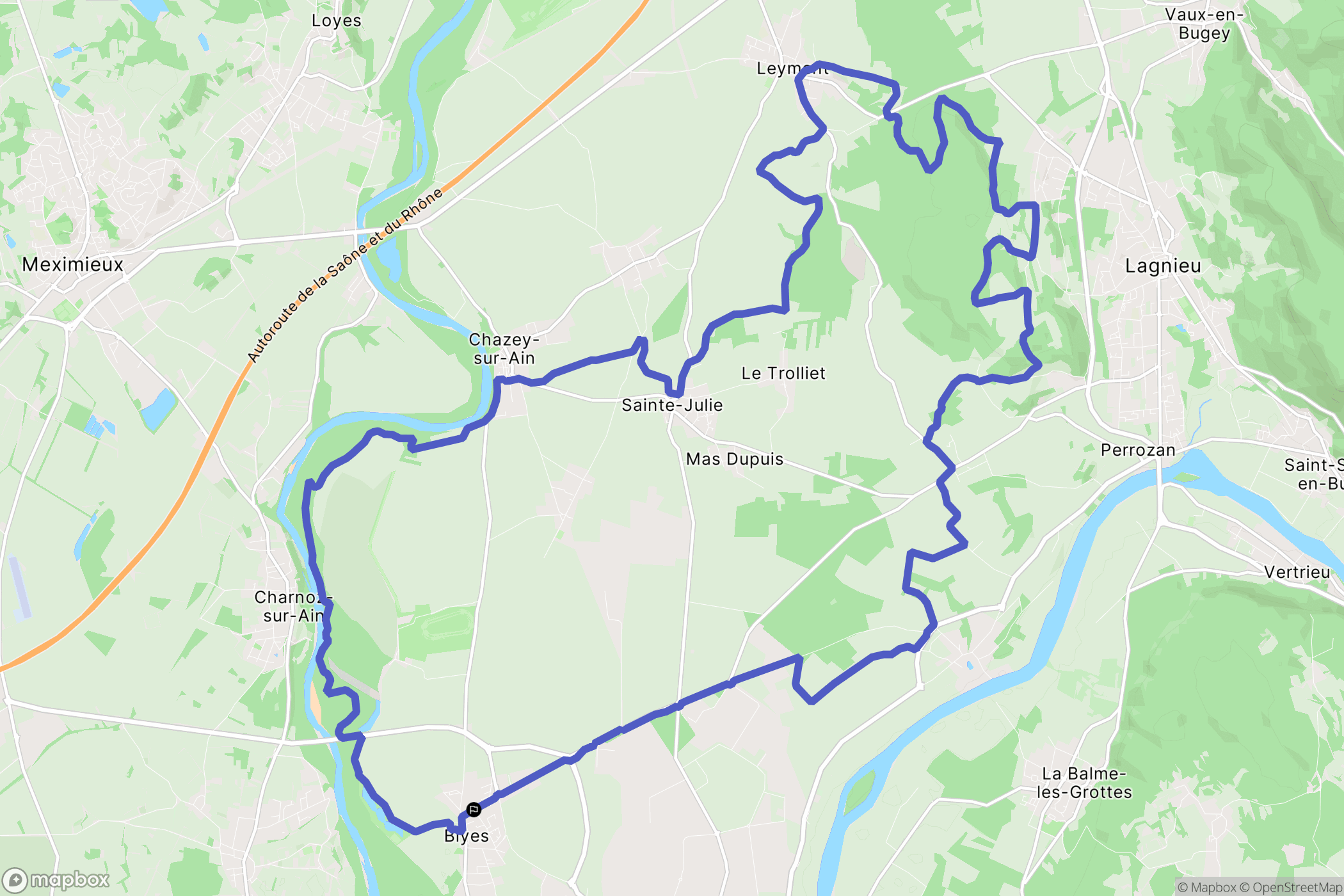 Blyes : carte du parcours de randonnée - France