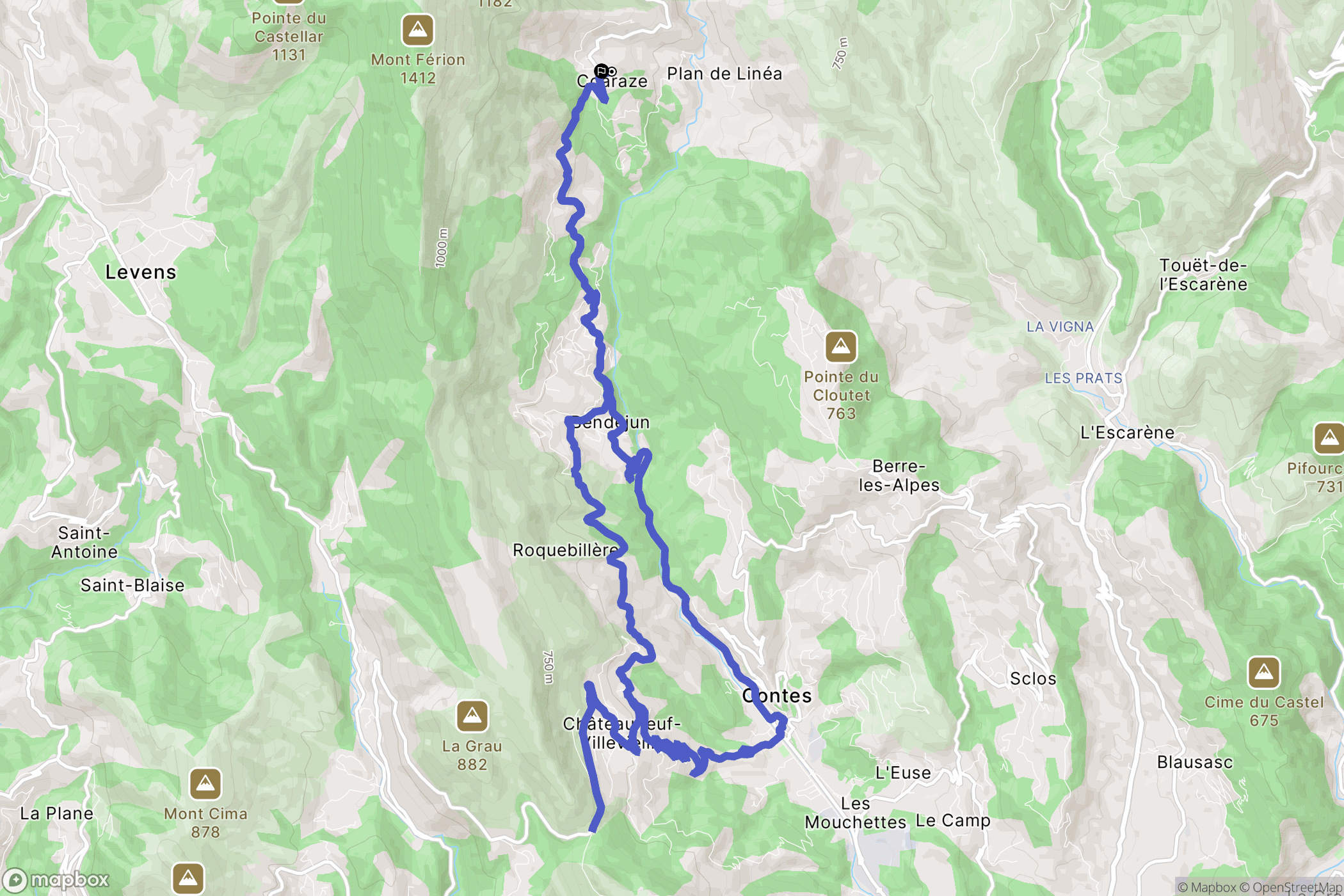 Coaraze : carte du parcours de randonnée - France