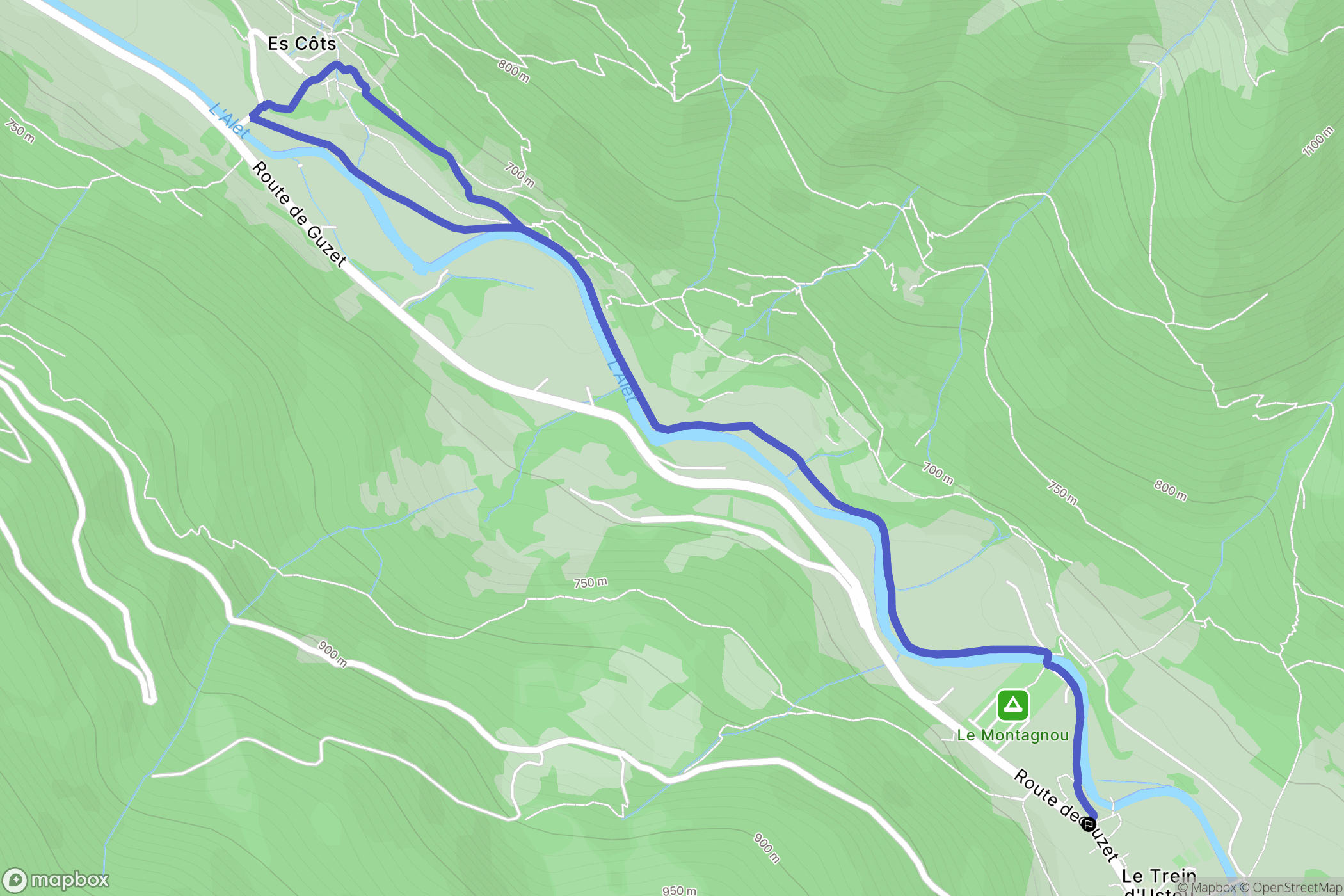 Ustou : carte du parcours de randonnée - France