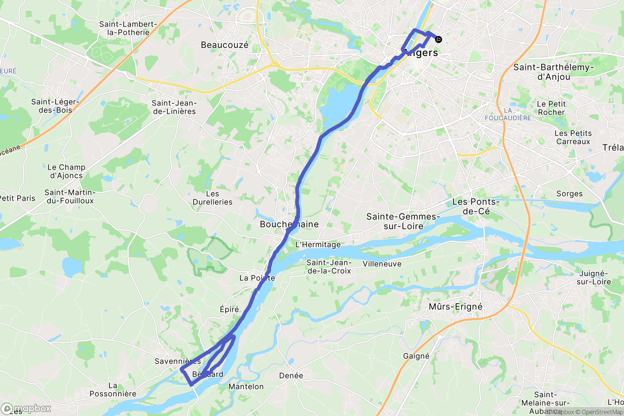 Angers : carte du parcours de randonnée - France