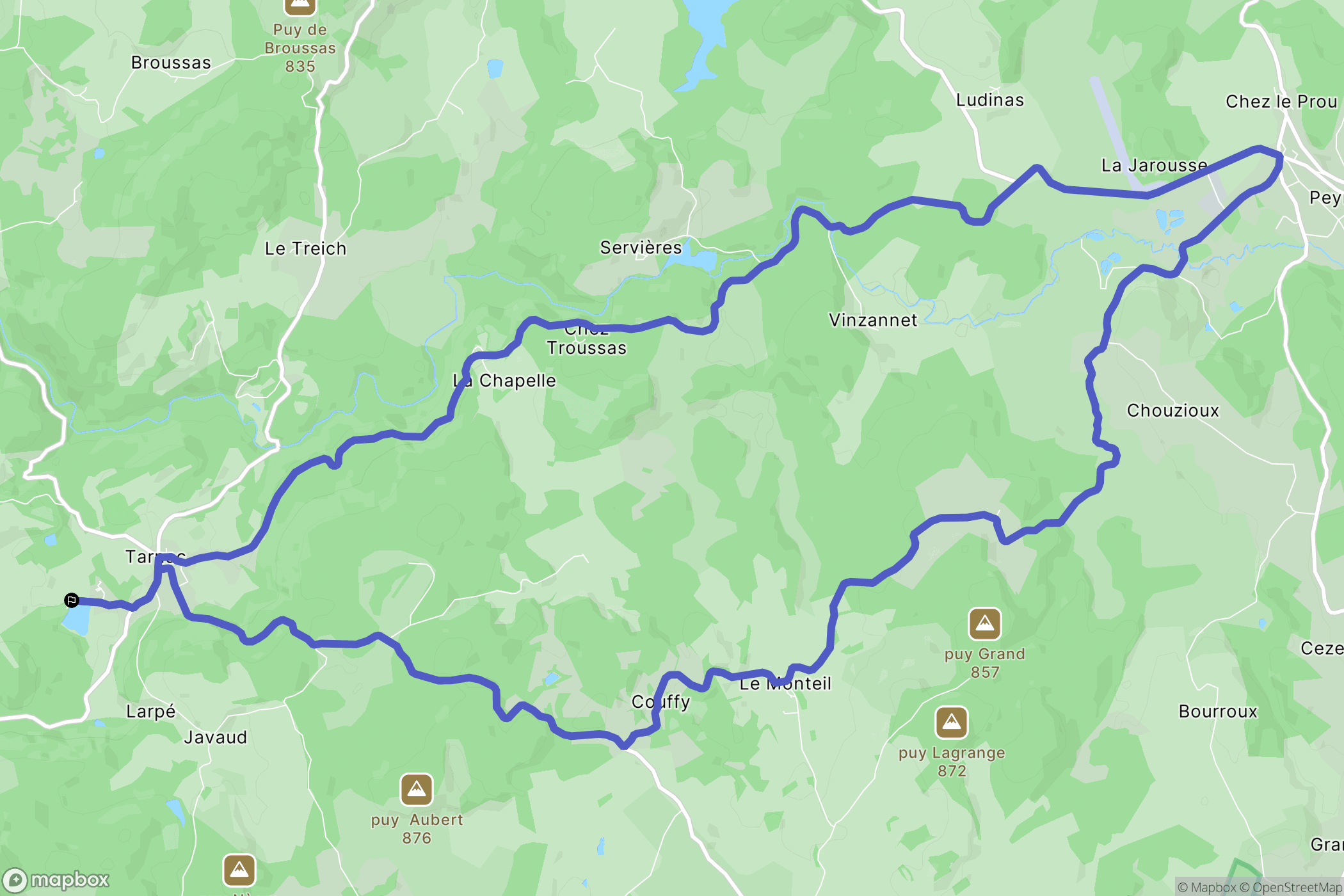 Tarnac : carte du parcours de randonnée - France