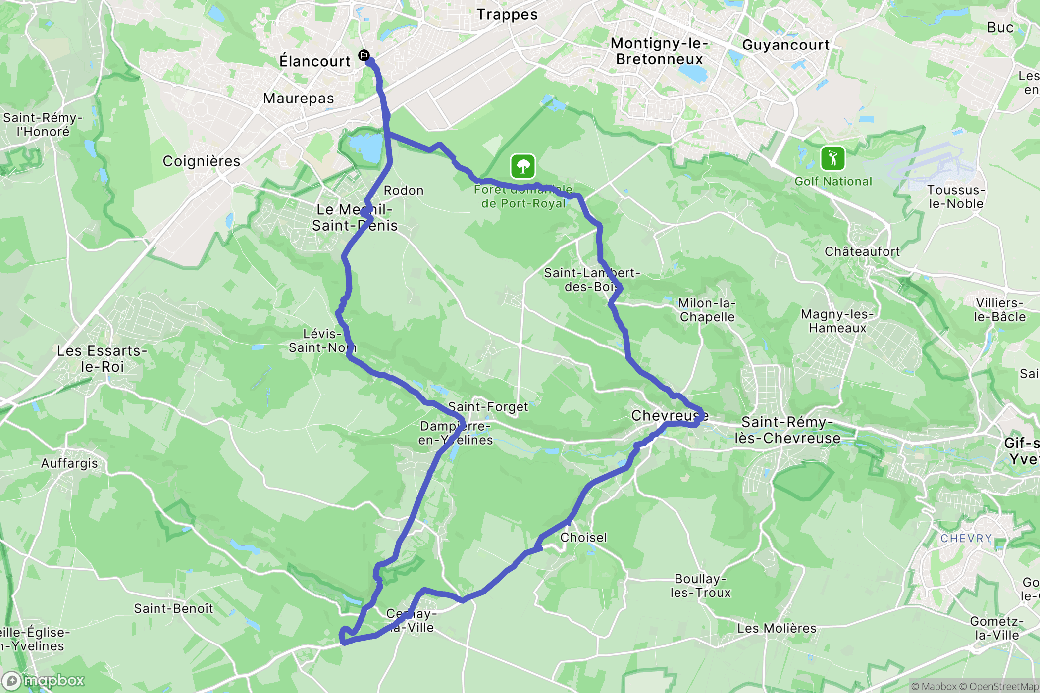 Élancourt : carte du parcours de randonnée - France