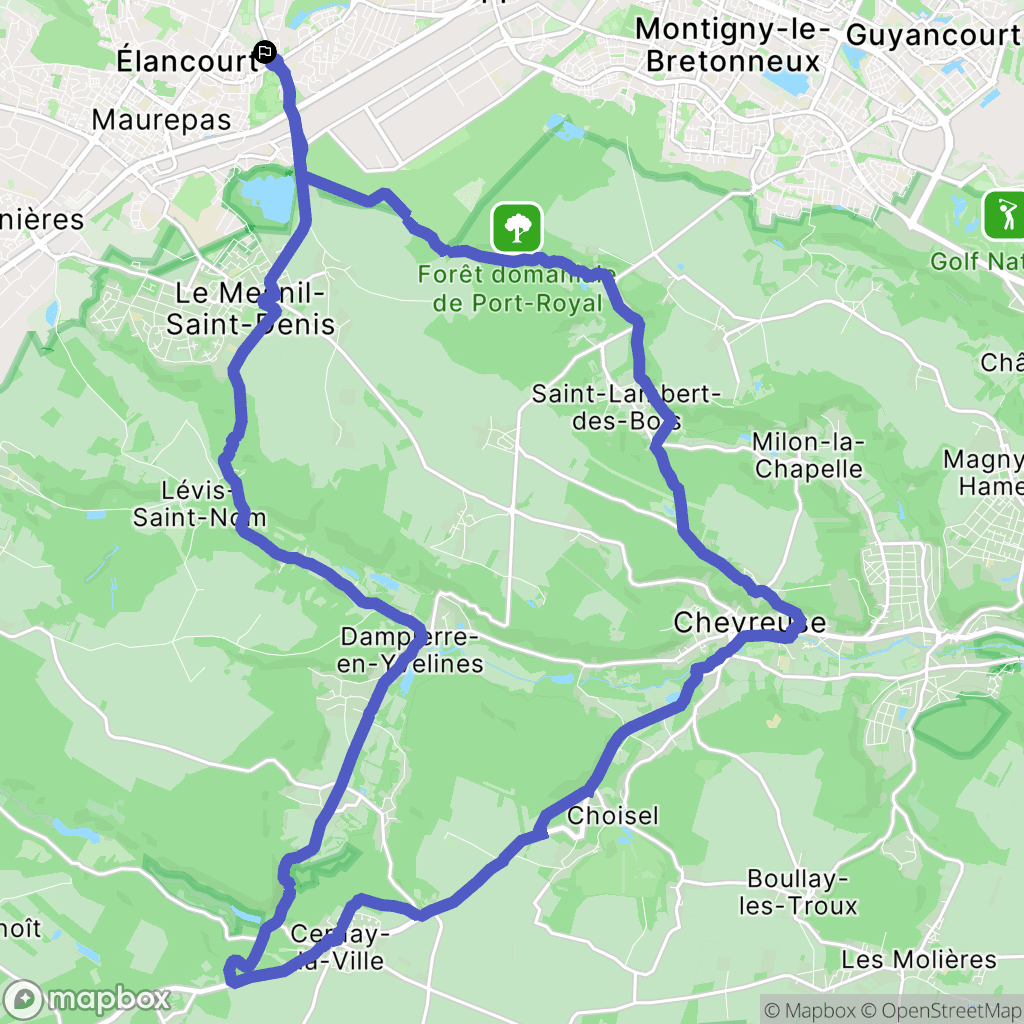 Élancourt : carte du parcours de randonnée - France