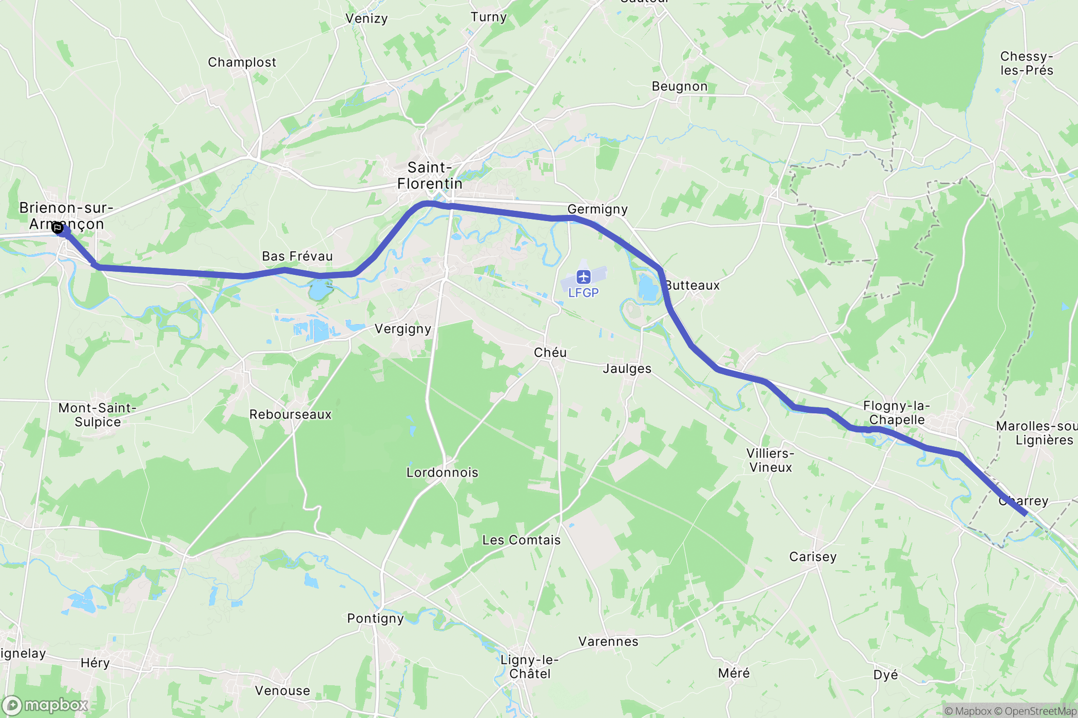 Brienon-sur-Armançon : carte du parcours de randonnée - France