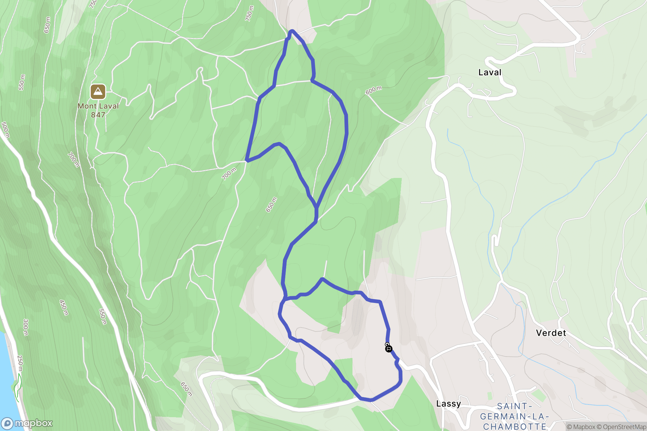 Entrelacs : carte du parcours de randonnée - France