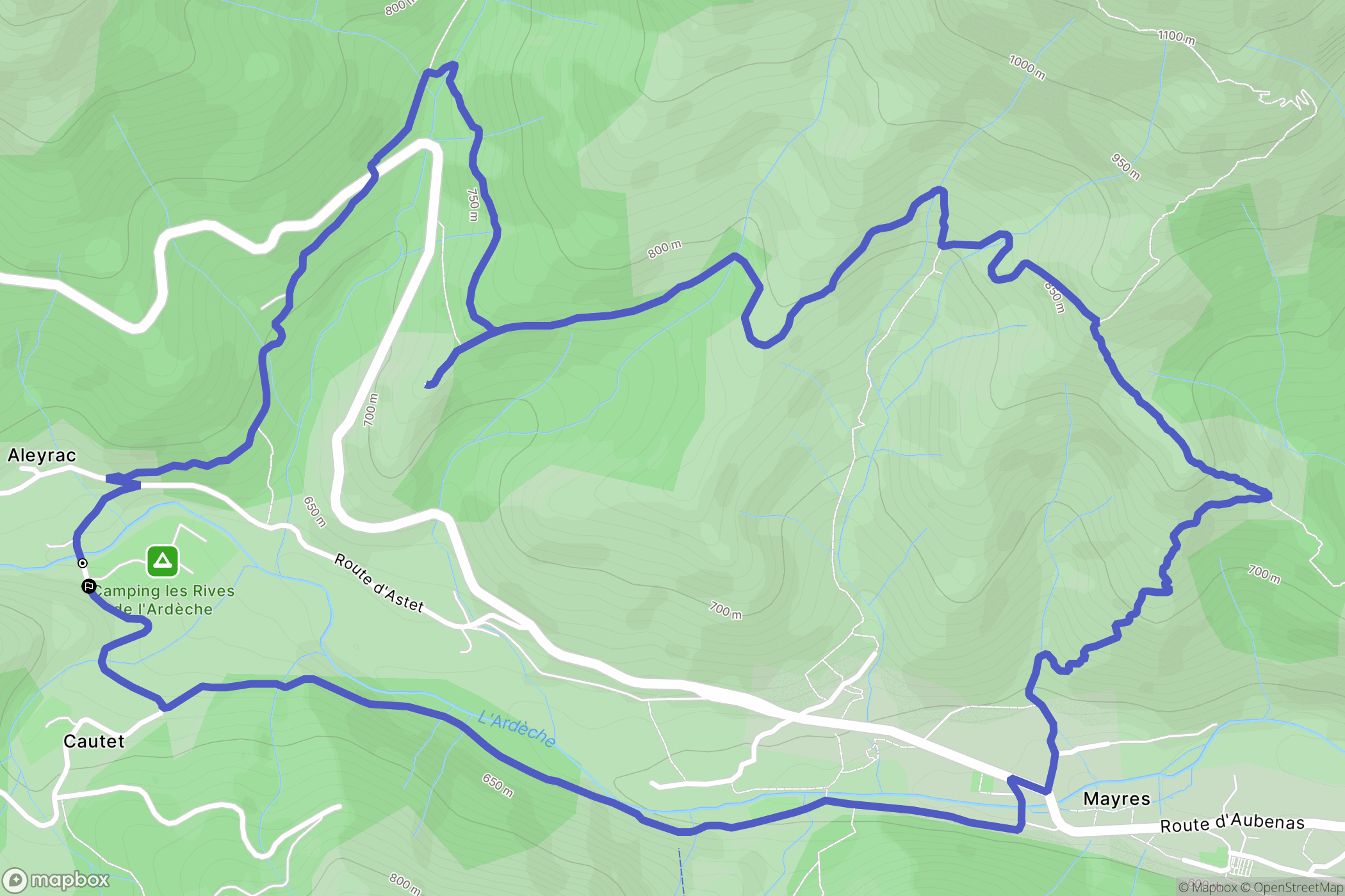 Mayres : carte du parcours de randonnée - France