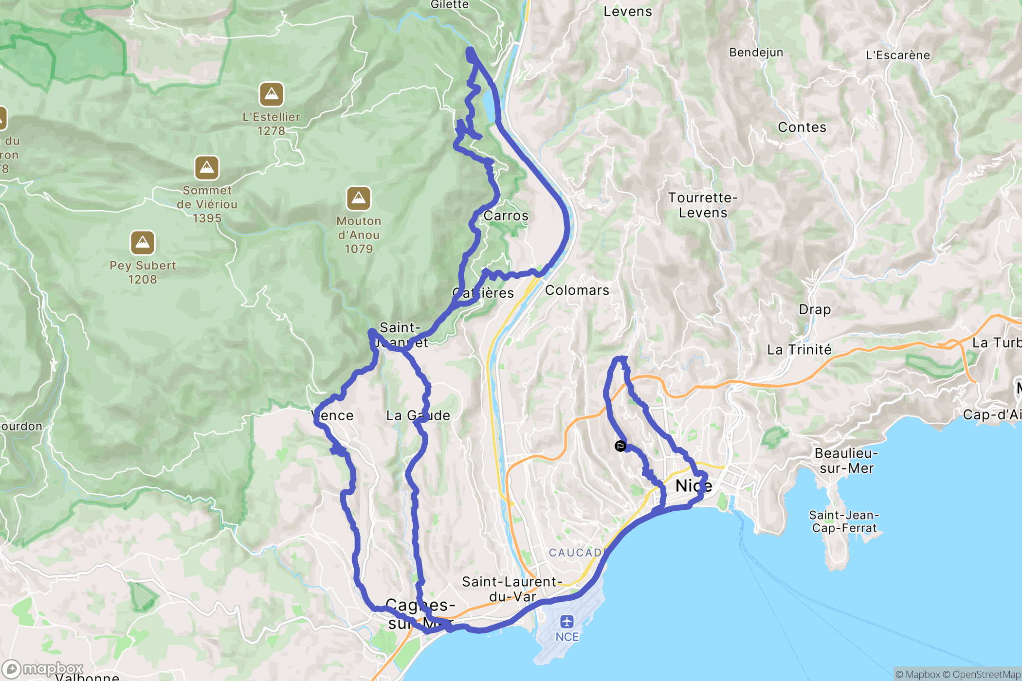 Nice : carte du parcours de randonnée - France