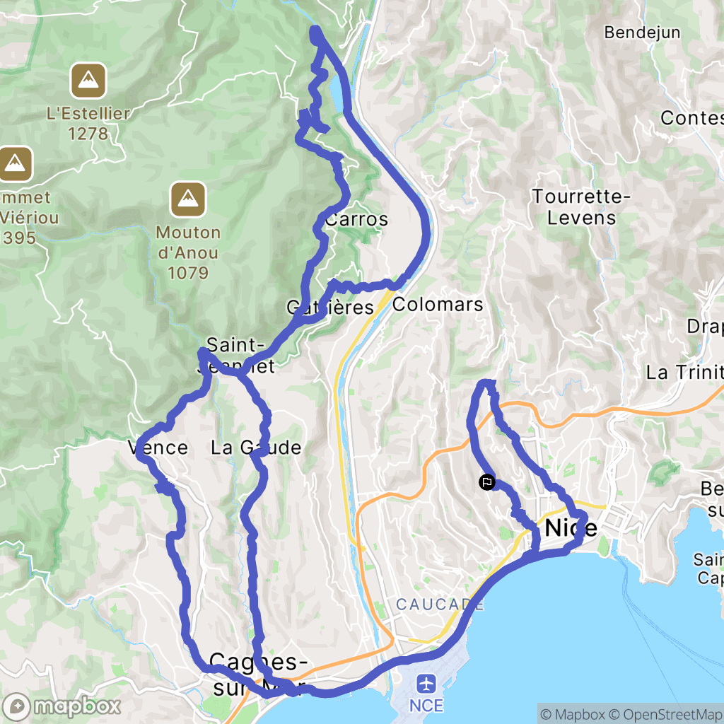 Nice : carte du parcours de randonnée - France