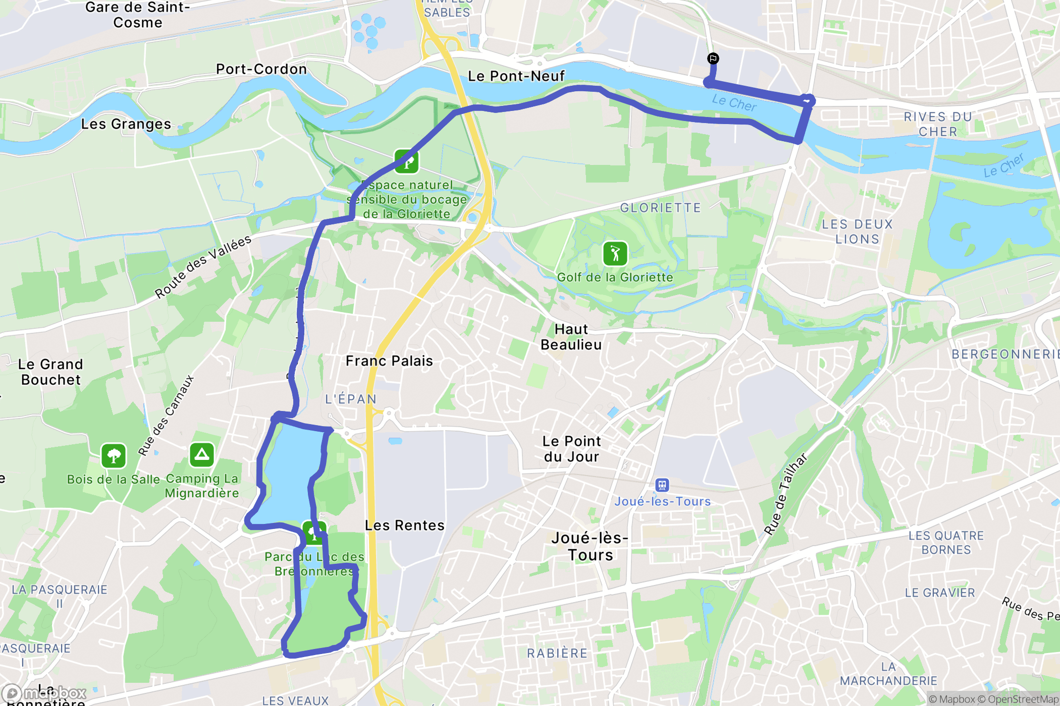 Tours : carte du parcours de randonnée - France