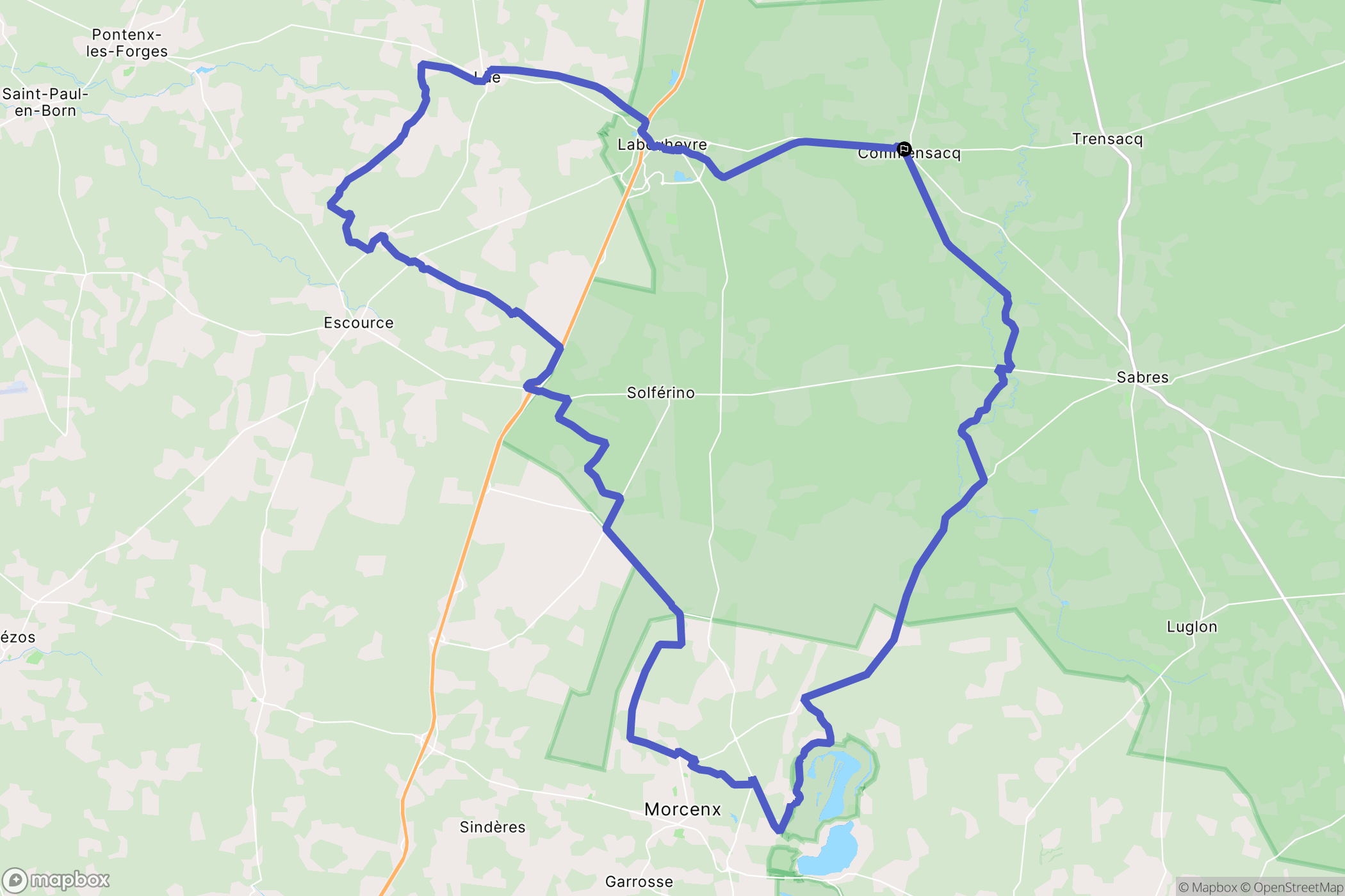 Commensacq : carte du parcours de randonnée - France