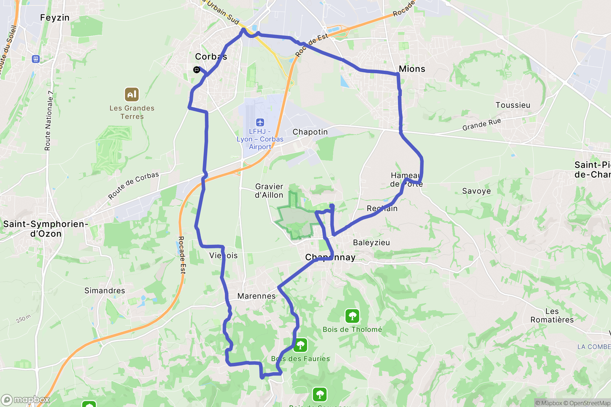 Corbas : carte du parcours de randonnée - France