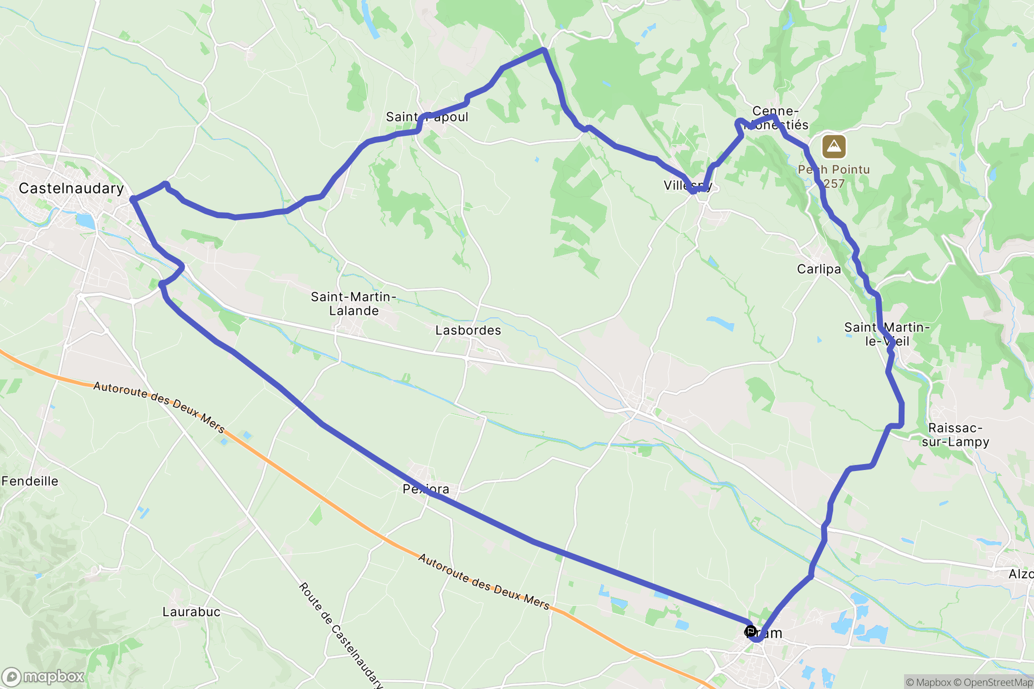 Bram : carte du parcours de randonnée - France