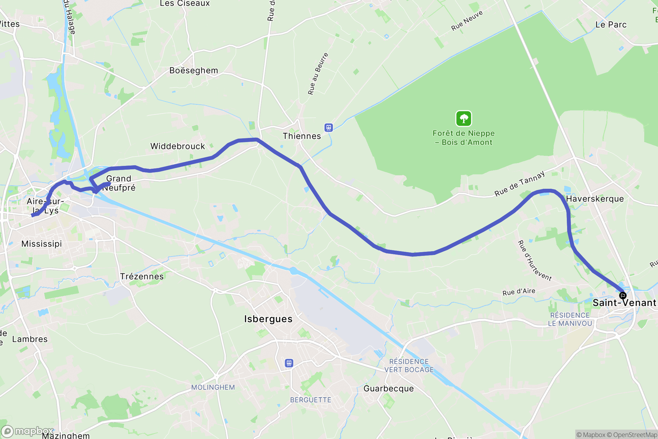 Saint-Venant : carte du parcours de randonnée - France