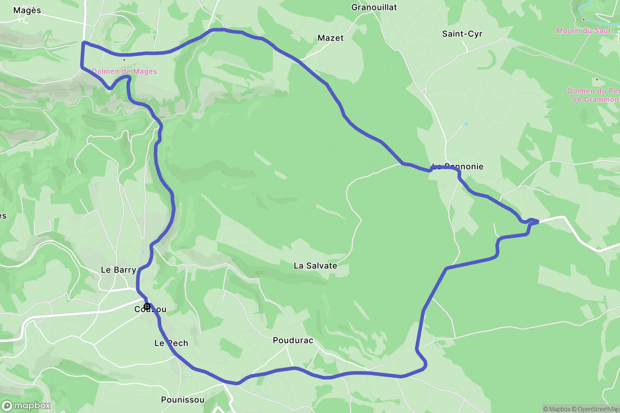 Couzou : carte du parcours de randonnée - France