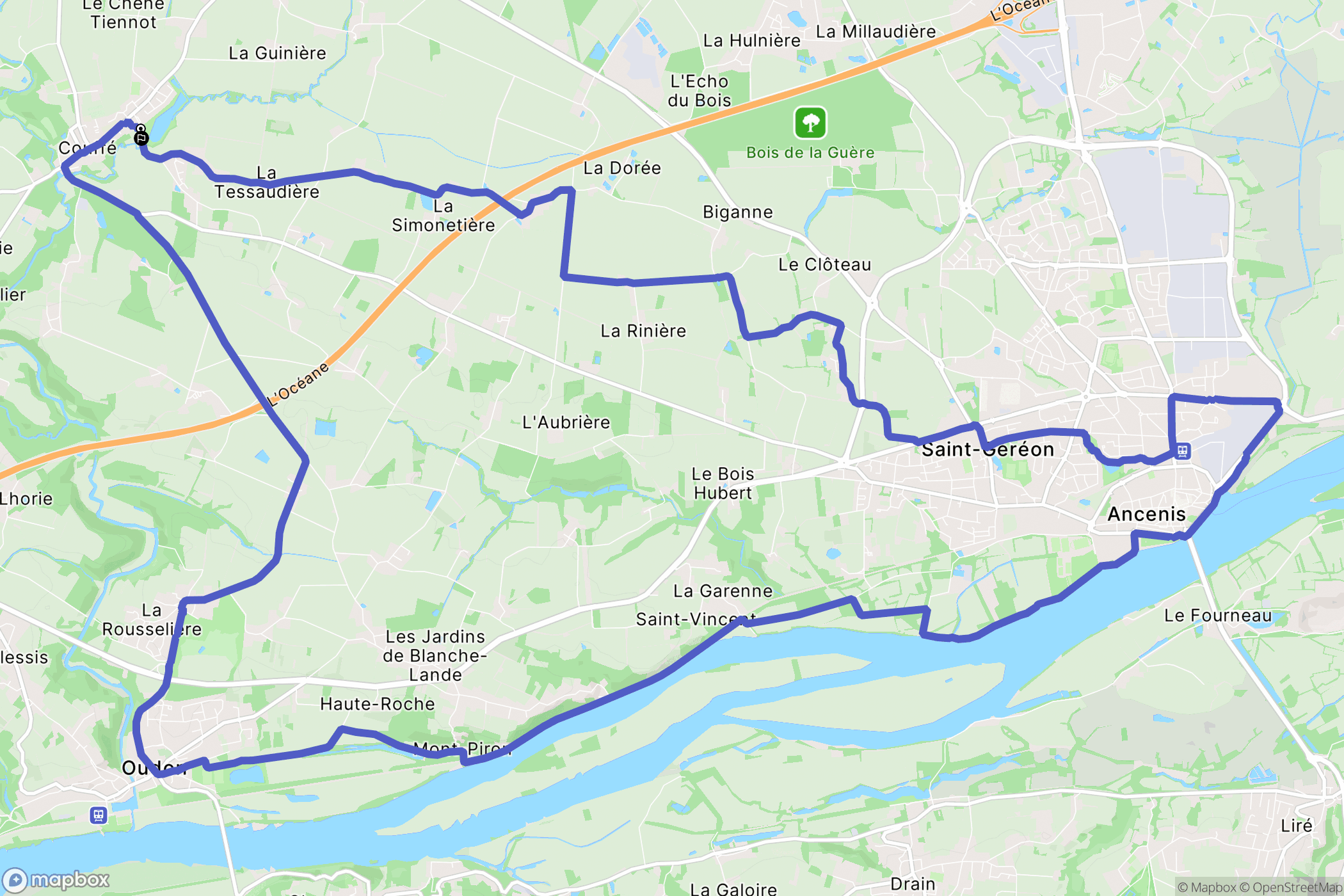 Couffé : carte du parcours de randonnée - France