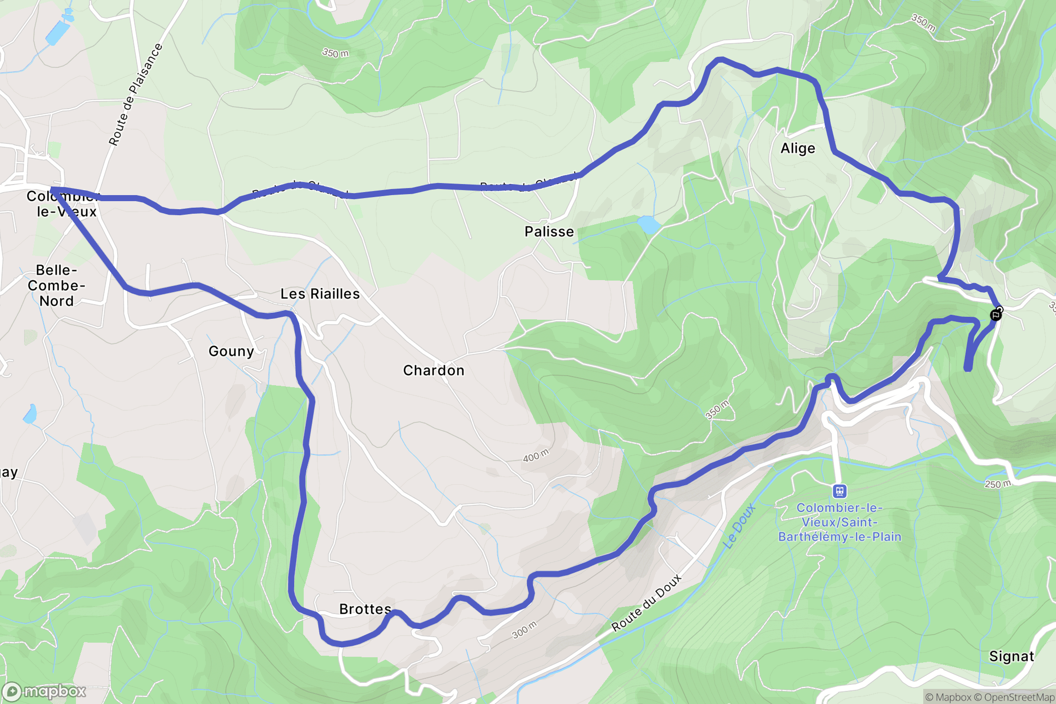Colombier-le-Vieux : carte du parcours de randonnée - France