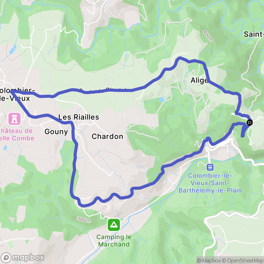 Colombier-le-Vieux : carte du parcours de randonnée - France