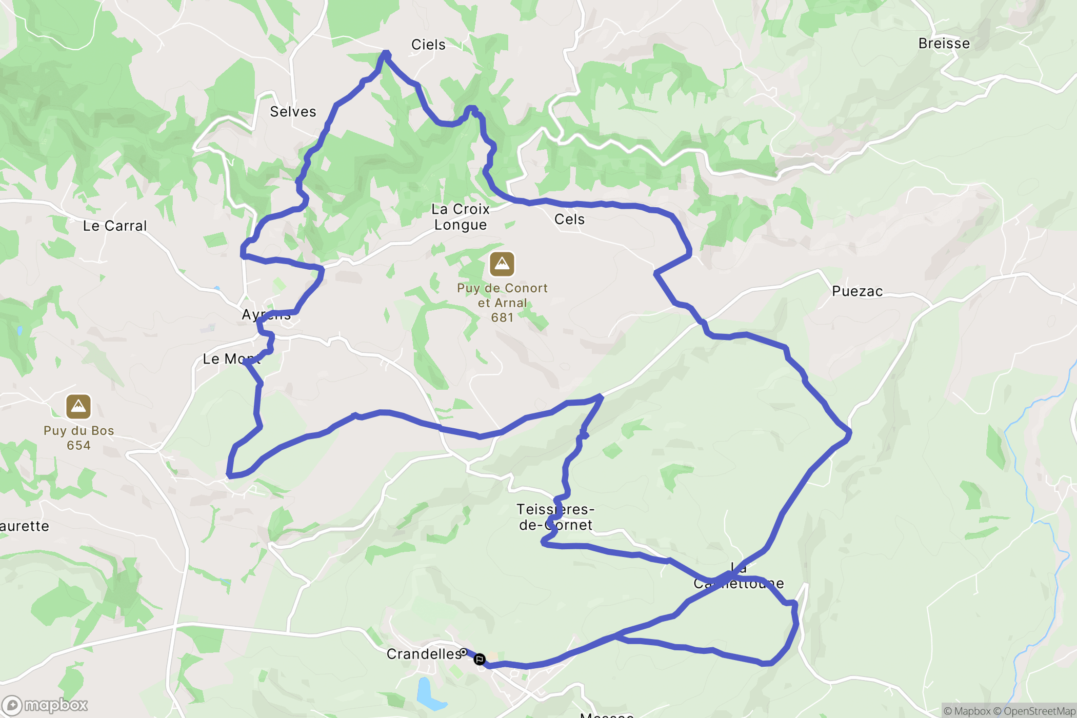 Crandelles : carte du parcours de randonnée - France
