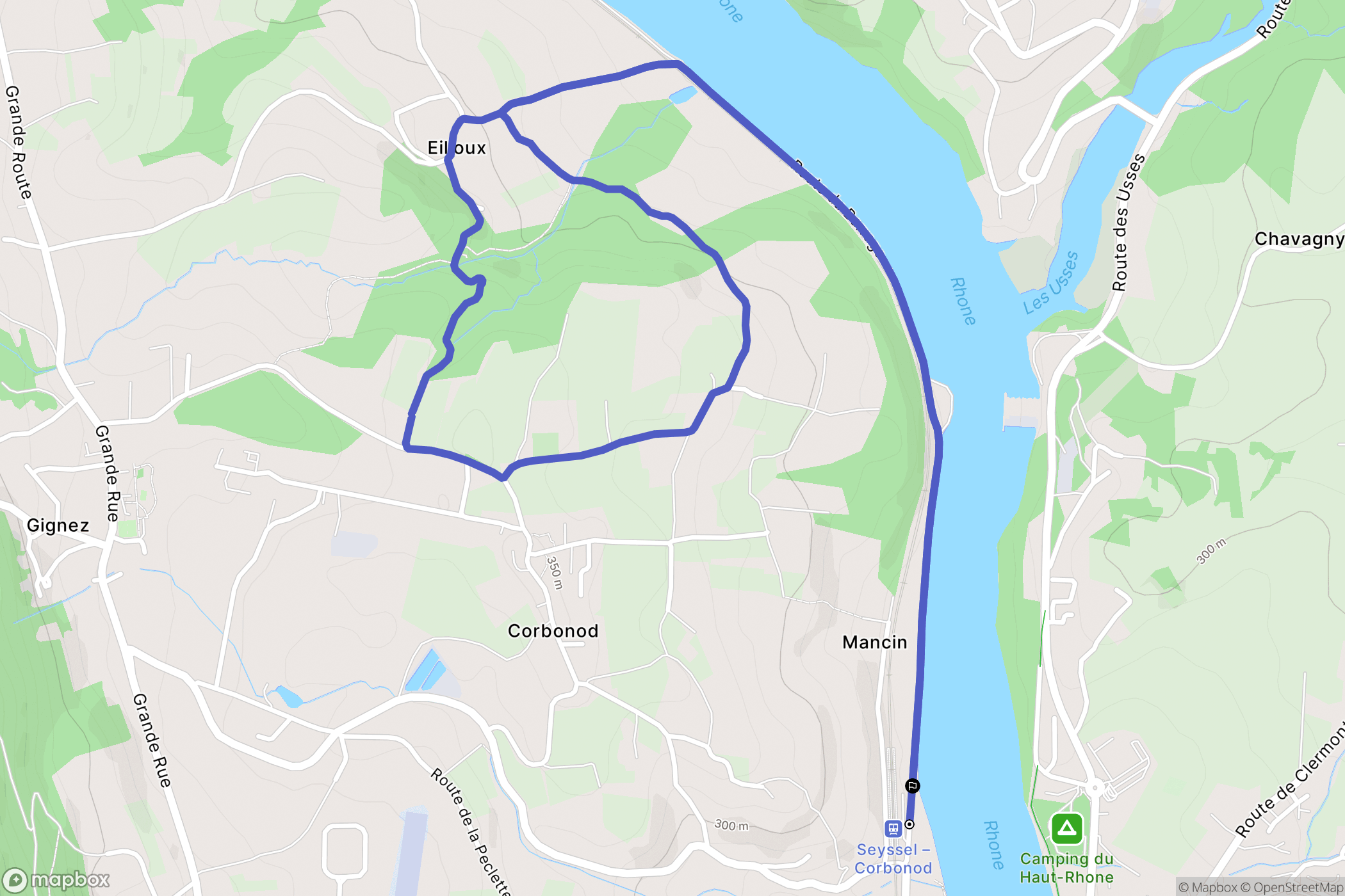 Corbonod : carte du parcours de randonnée - France