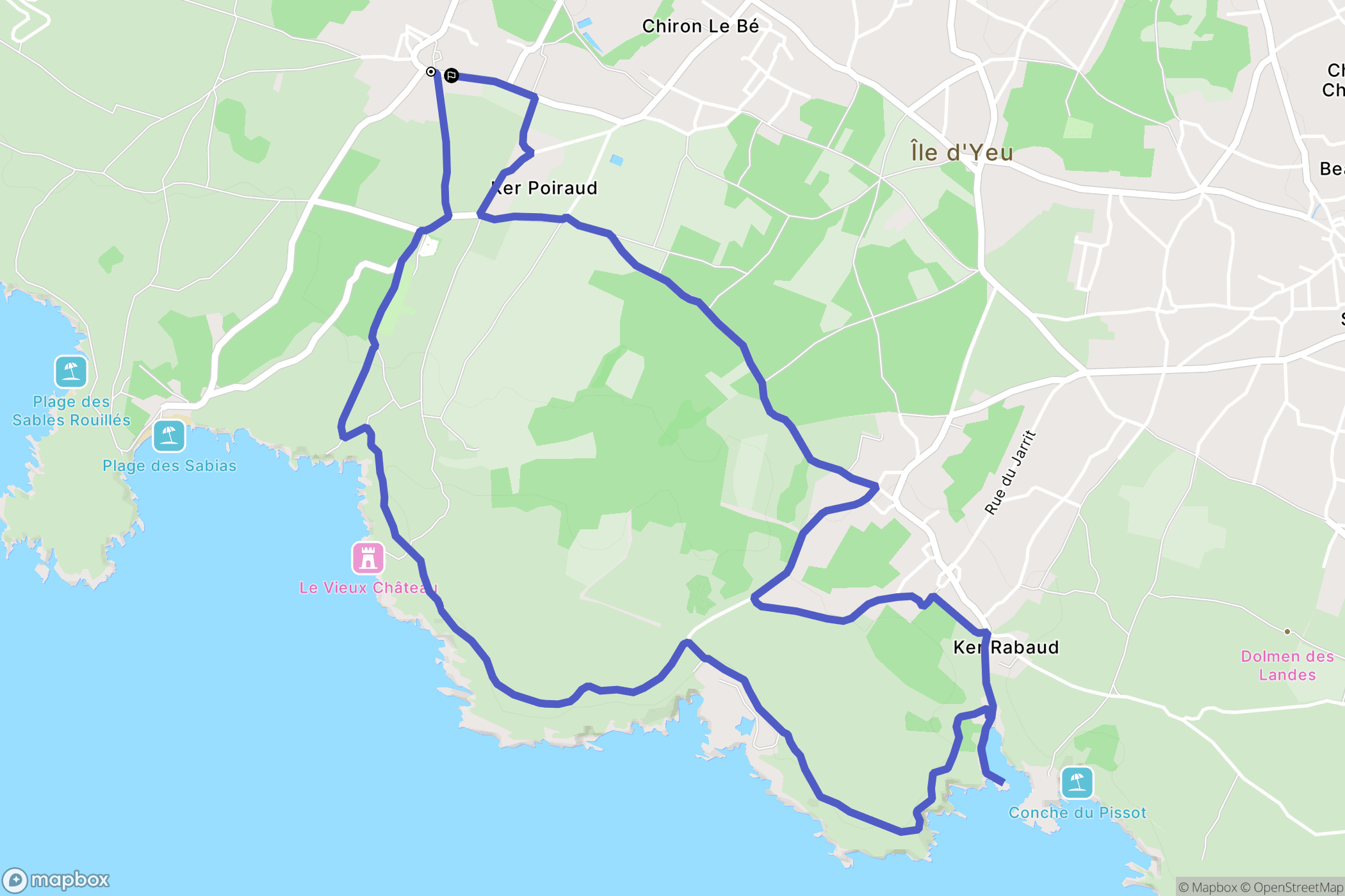 L'Île-d'Yeu : carte du parcours de randonnée - France
