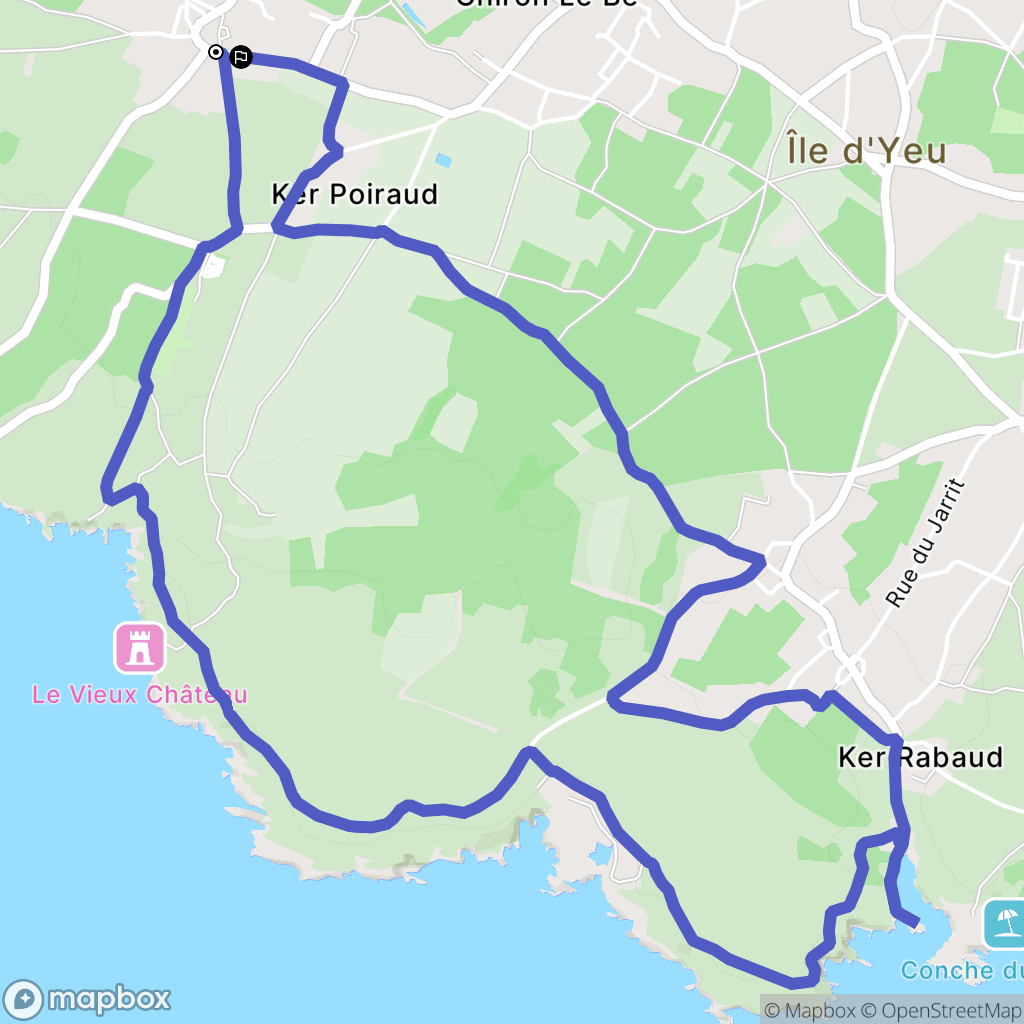L'Île-d'Yeu : carte du parcours de randonnée - France