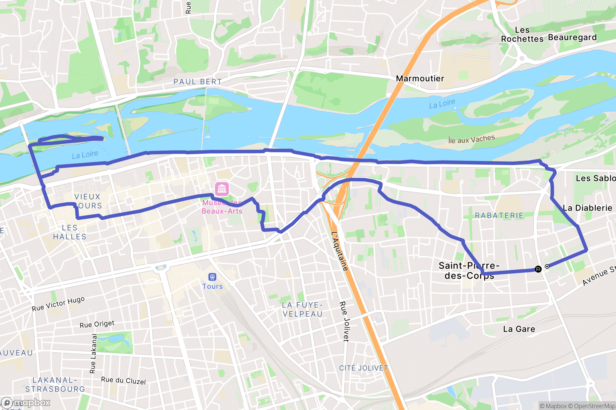Saint-Pierre-des-Corps : carte du parcours de randonnée - France