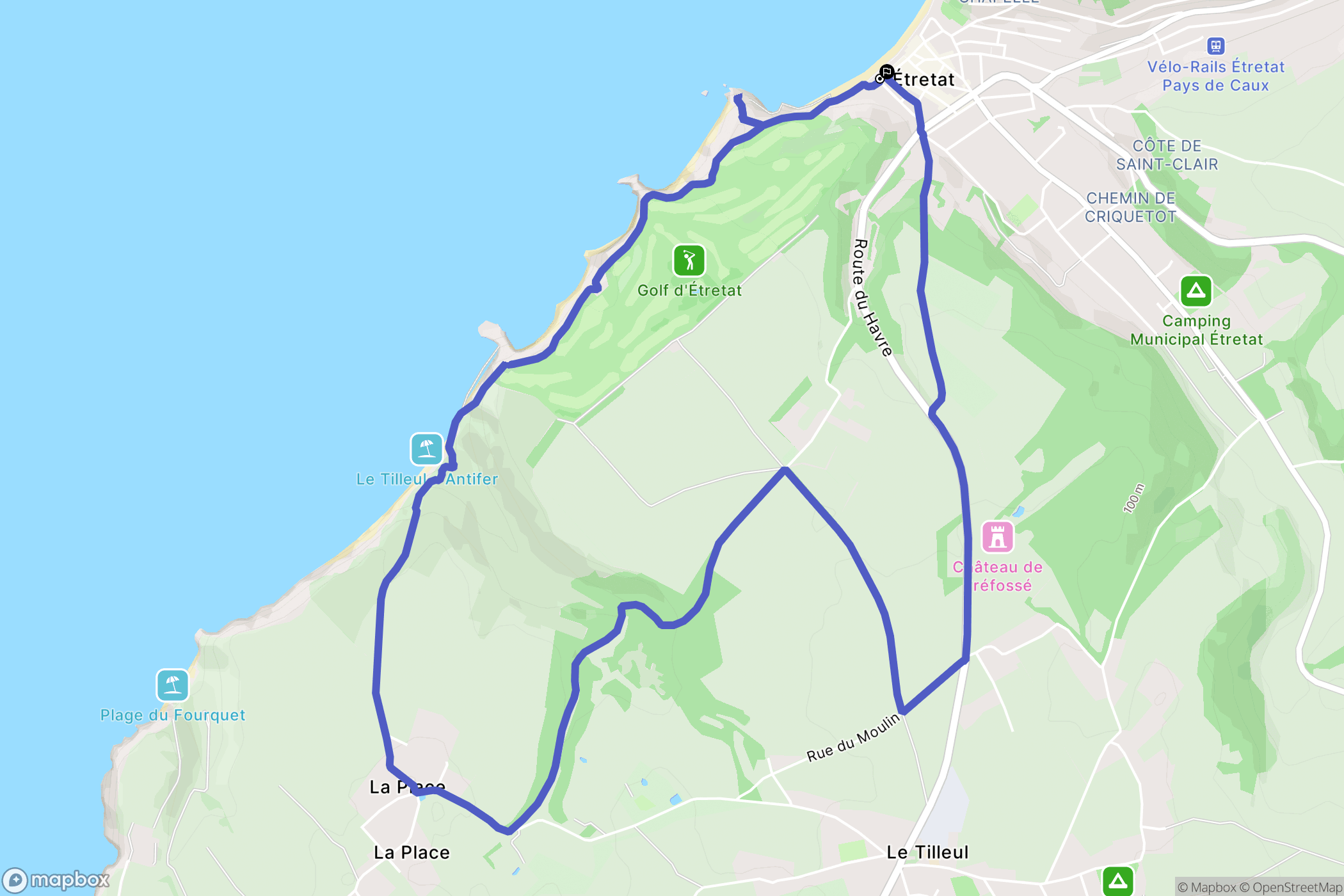 Étretat : carte du parcours de randonnée - France