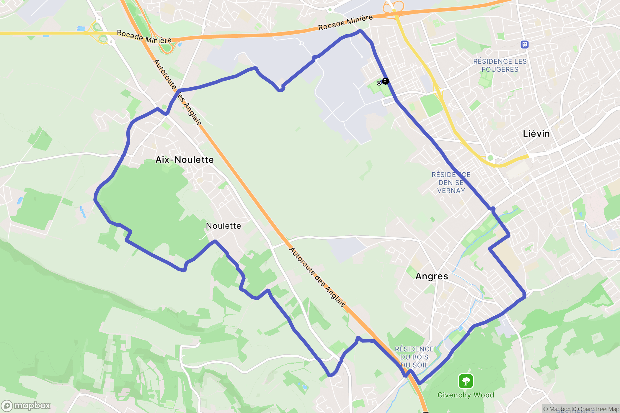 Liévin : carte du parcours de randonnée - France