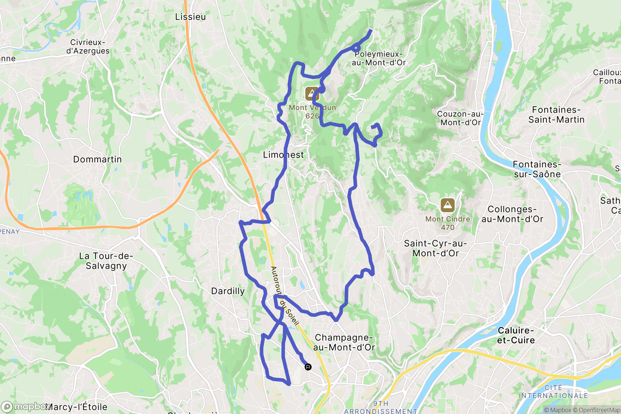 Écully : carte du parcours de randonnée - France