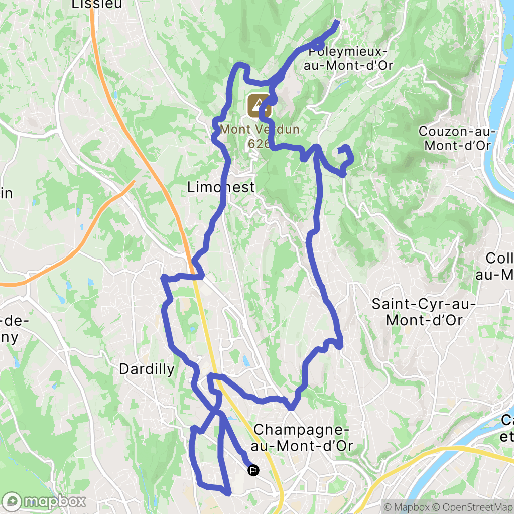 Écully : carte du parcours de randonnée - France