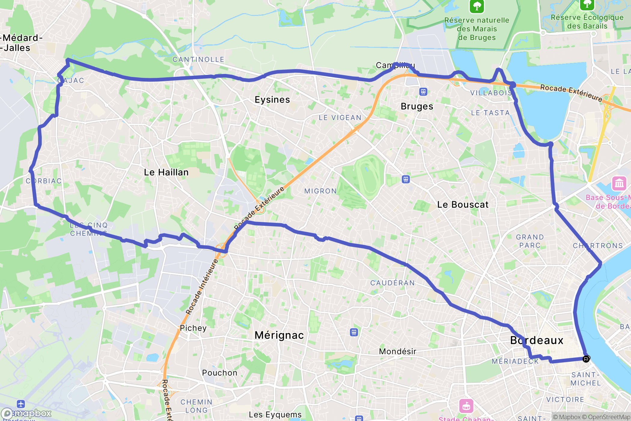 Bordeaux : carte du parcours de randonnée - France