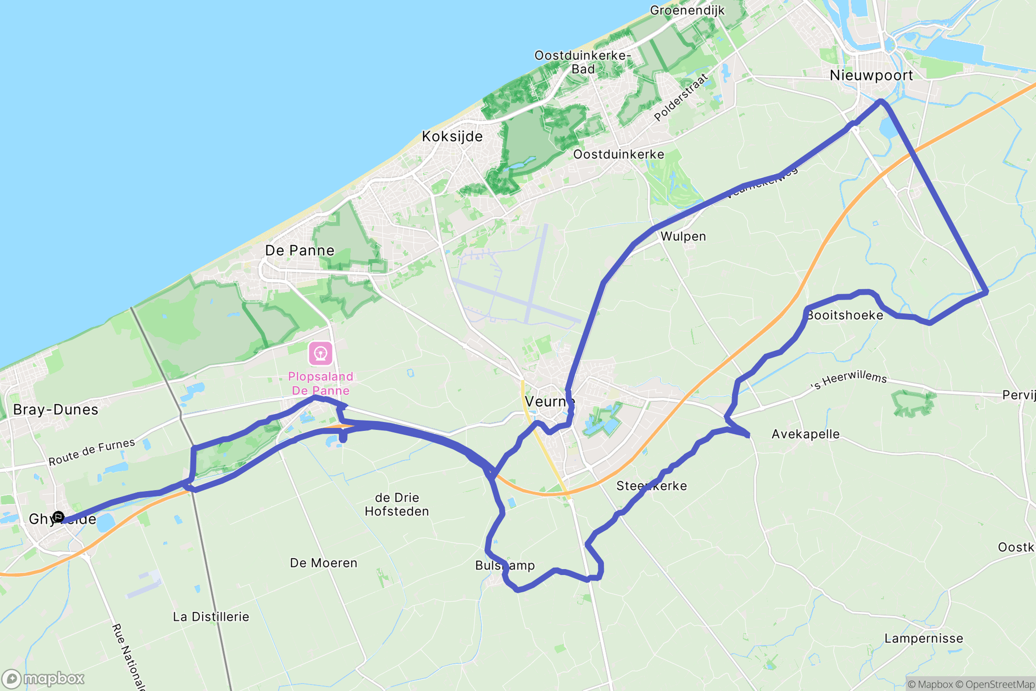 Ghyvelde : carte du parcours de randonnée - France