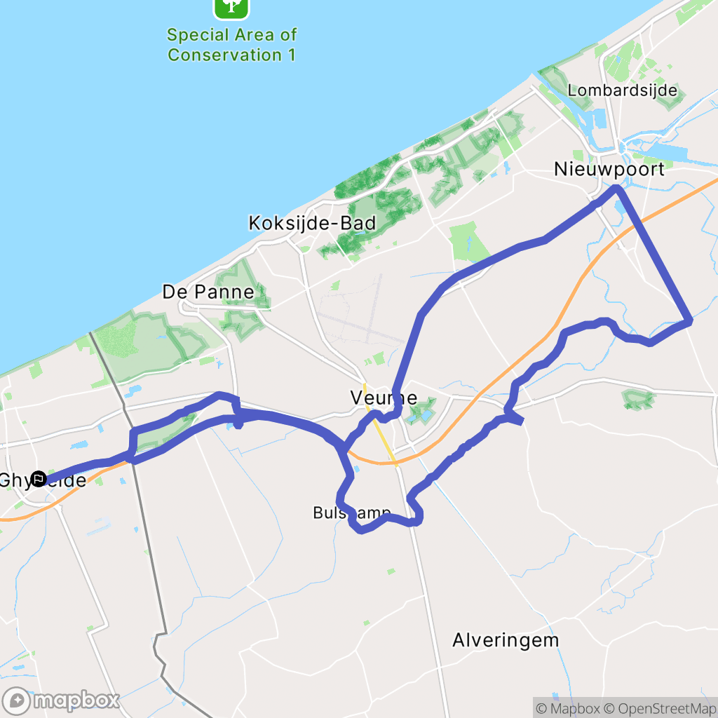 Ghyvelde : carte du parcours de randonnée - France