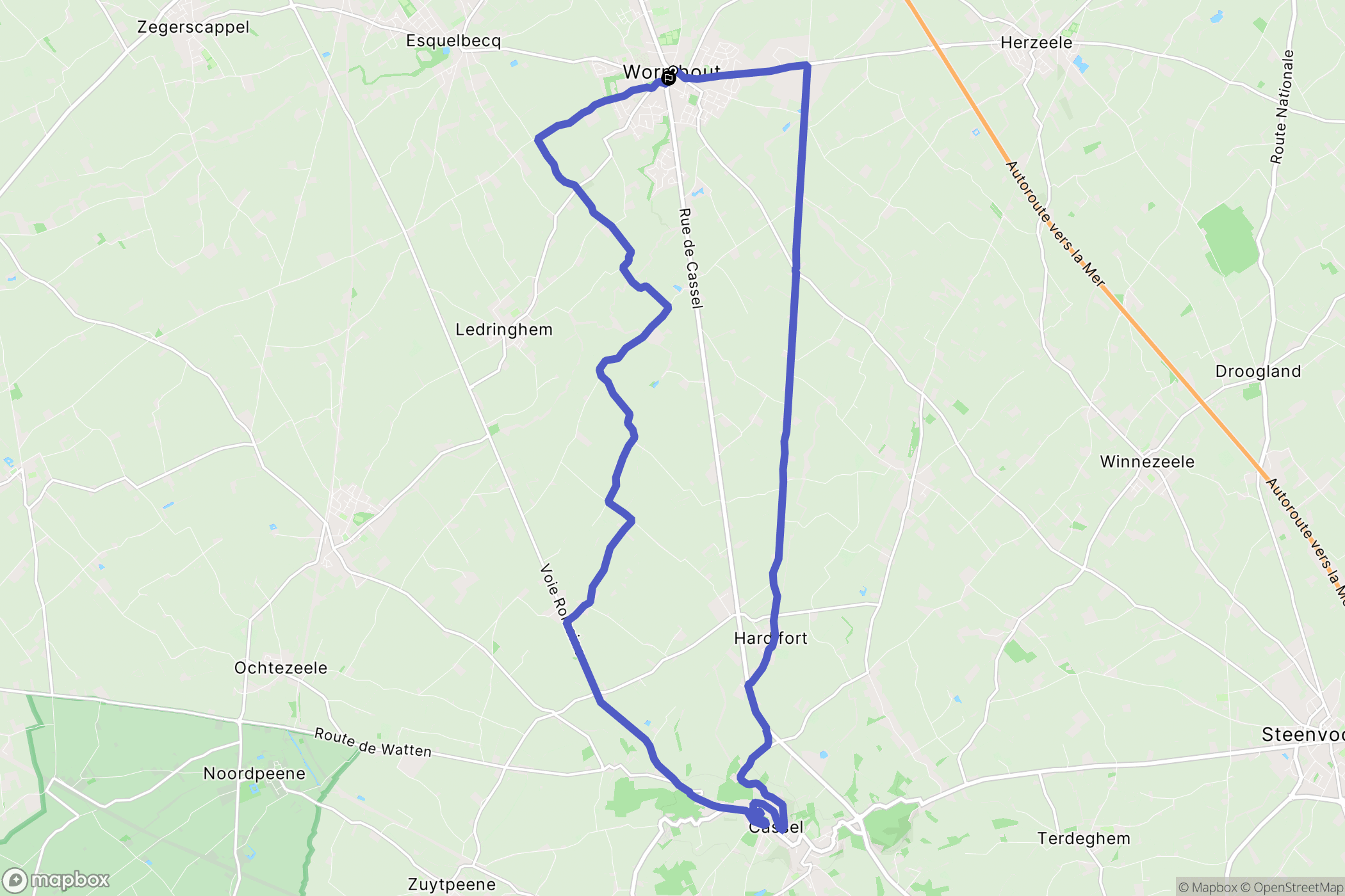 Wormhout : carte du parcours de randonnée - France