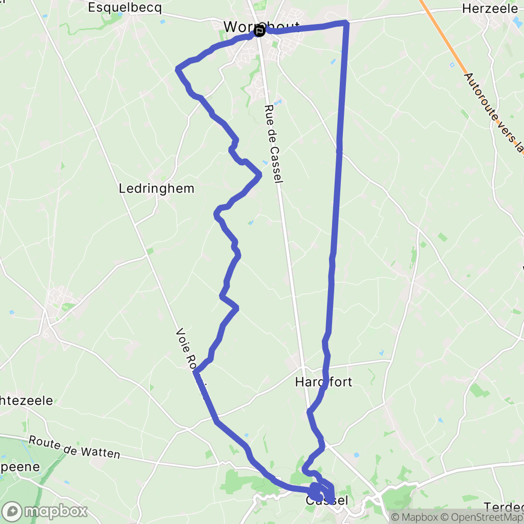 Wormhout : carte du parcours de randonnée - France