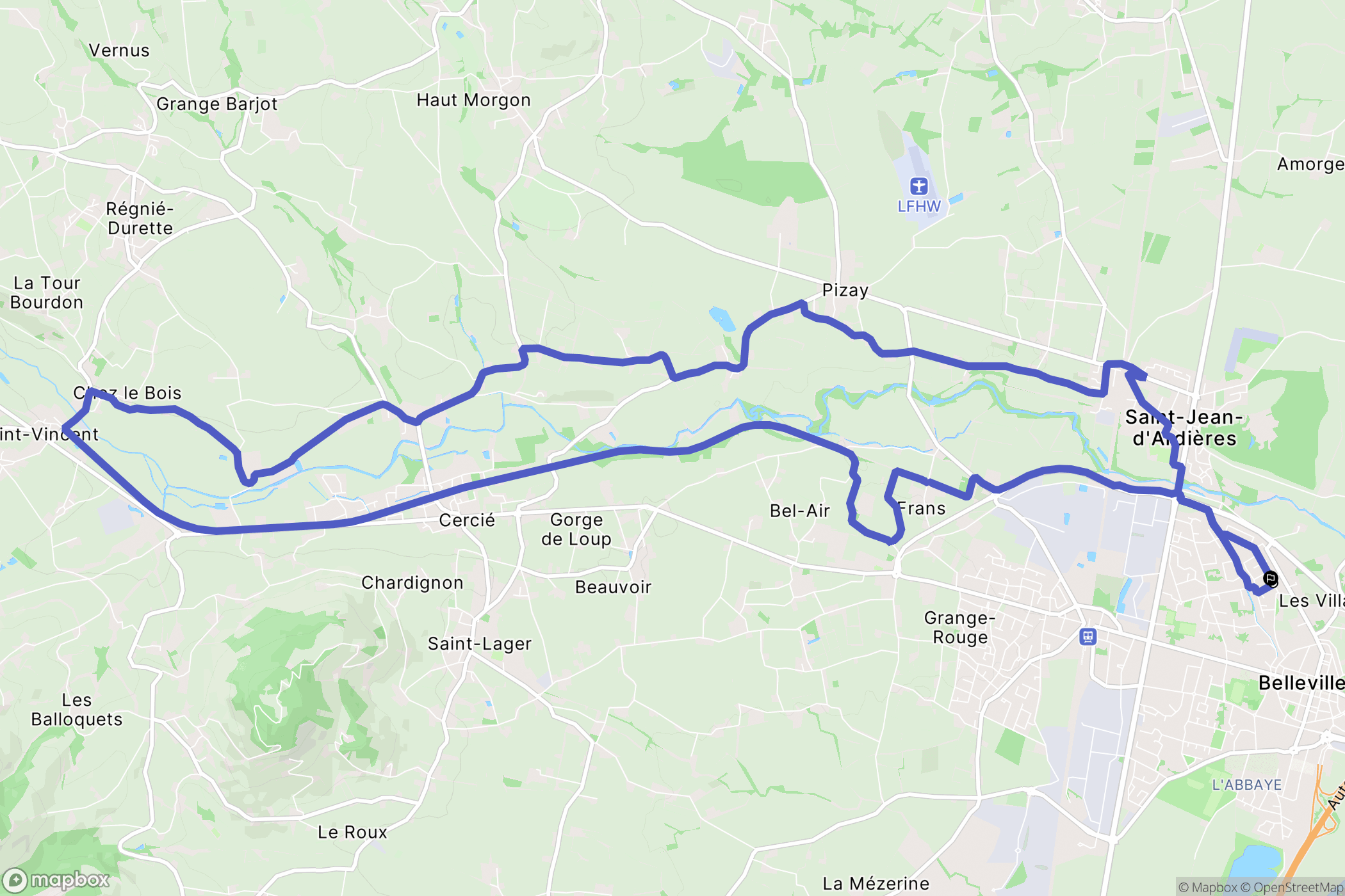 Belleville-en-Beaujolais : carte du parcours de randonnée - France
