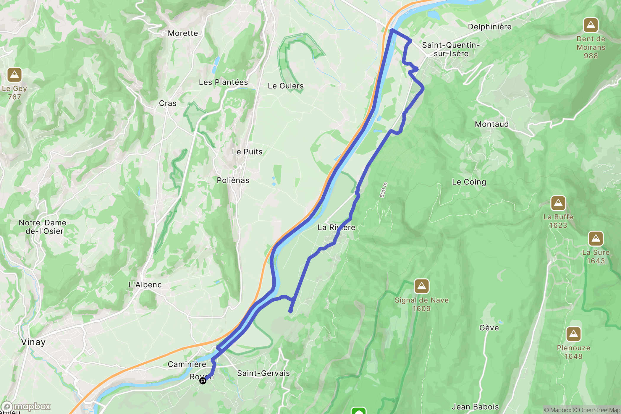 Rovon : carte du parcours de randonnée - France