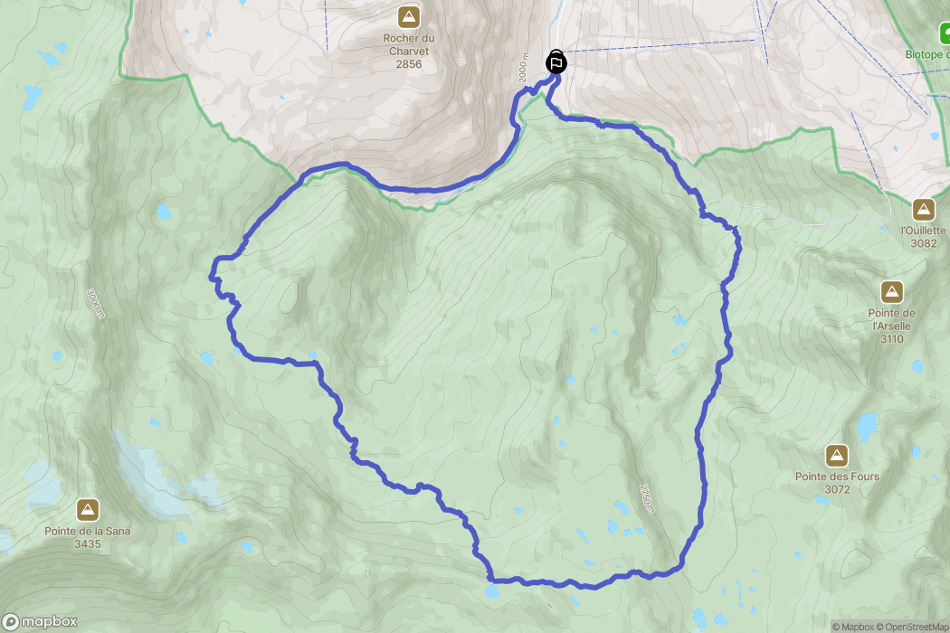 Val-d'Isère : carte du parcours de randonnée - France