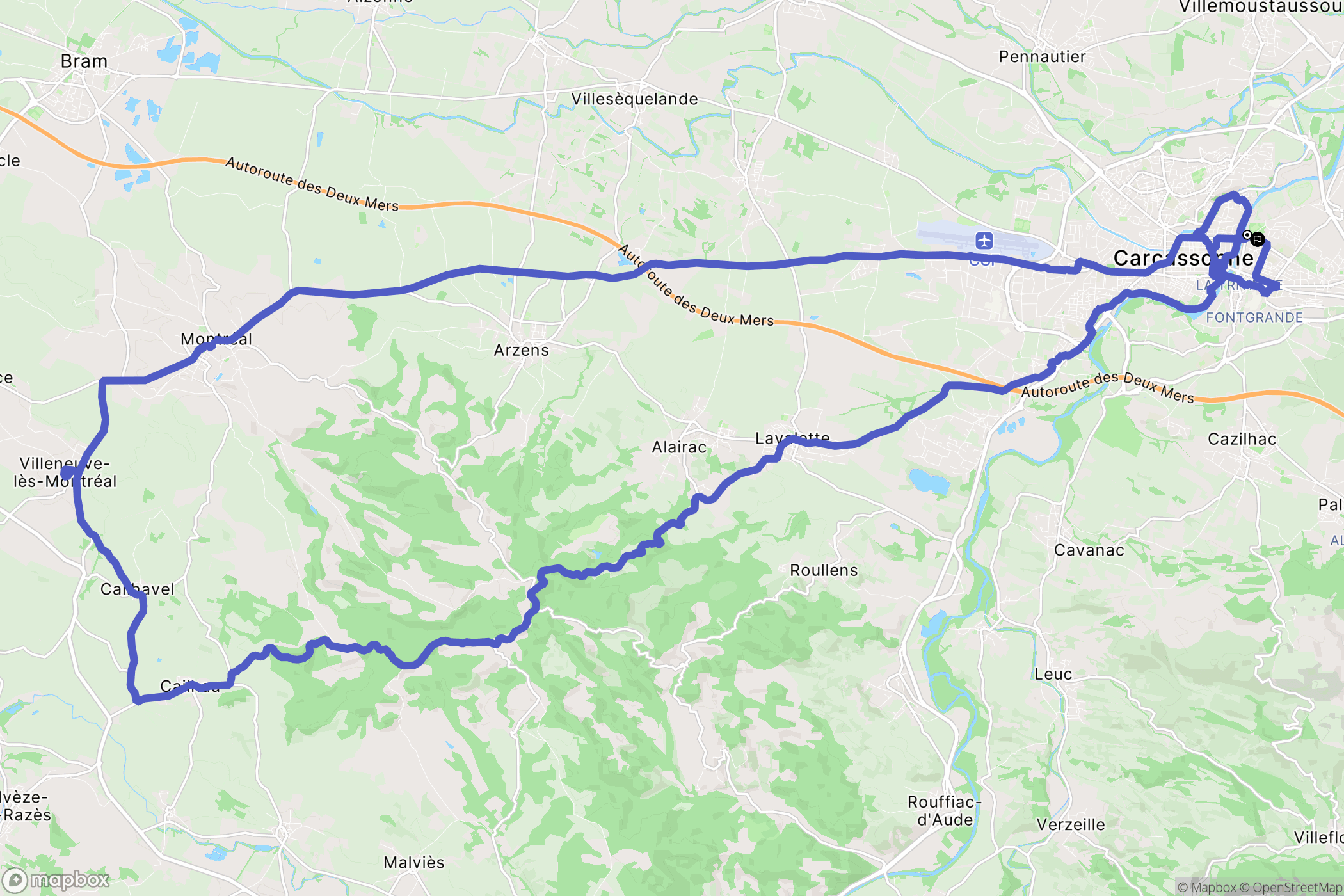 Carcassonne : carte du parcours de randonnée - France
