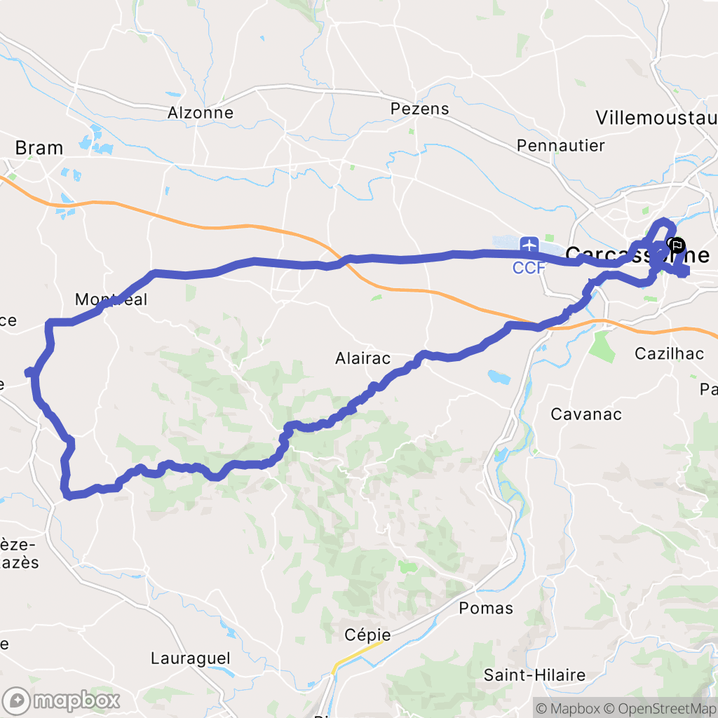 Carcassonne : carte du parcours de randonnée - France