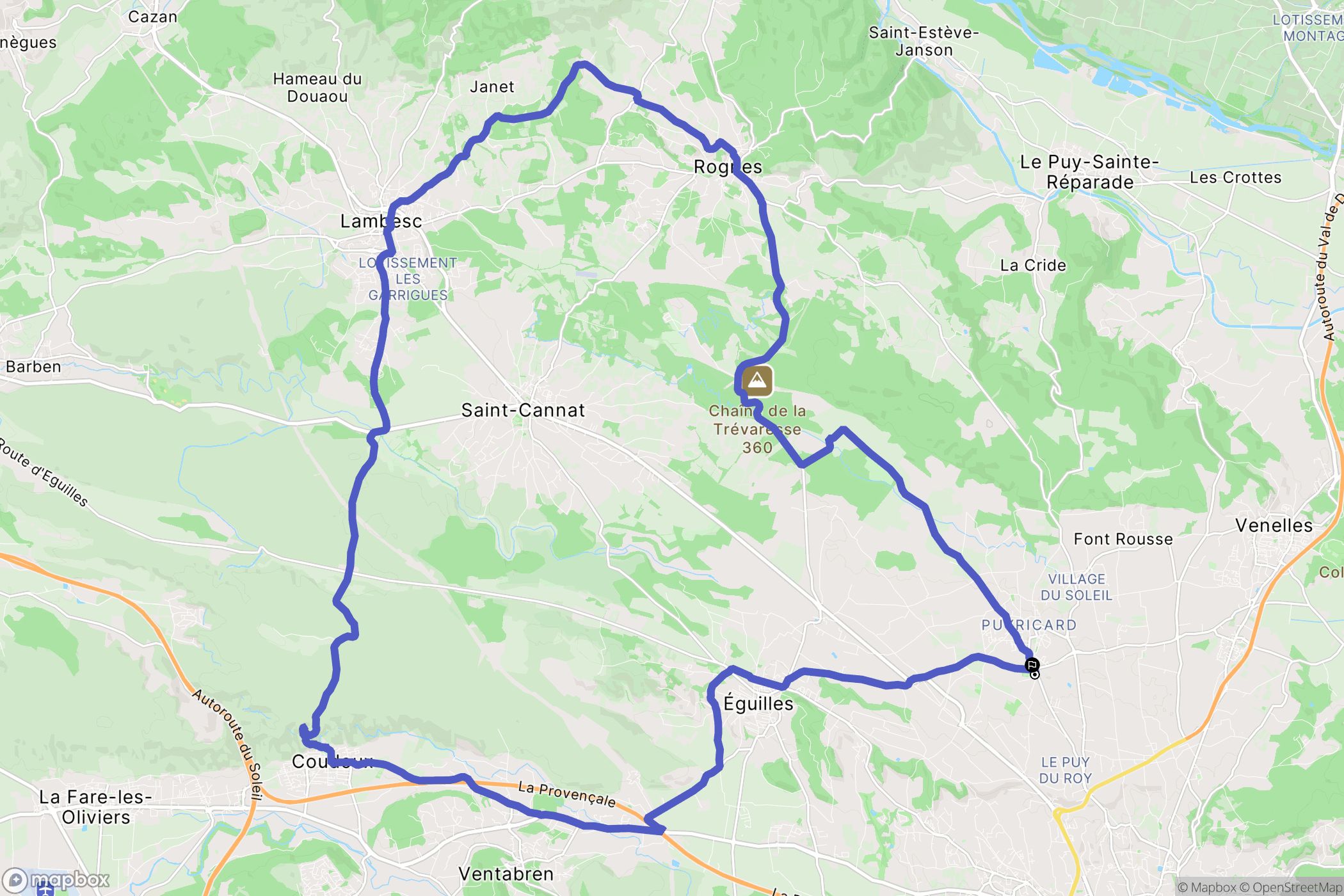 Aix-en-Provence : carte du parcours de randonnée - France