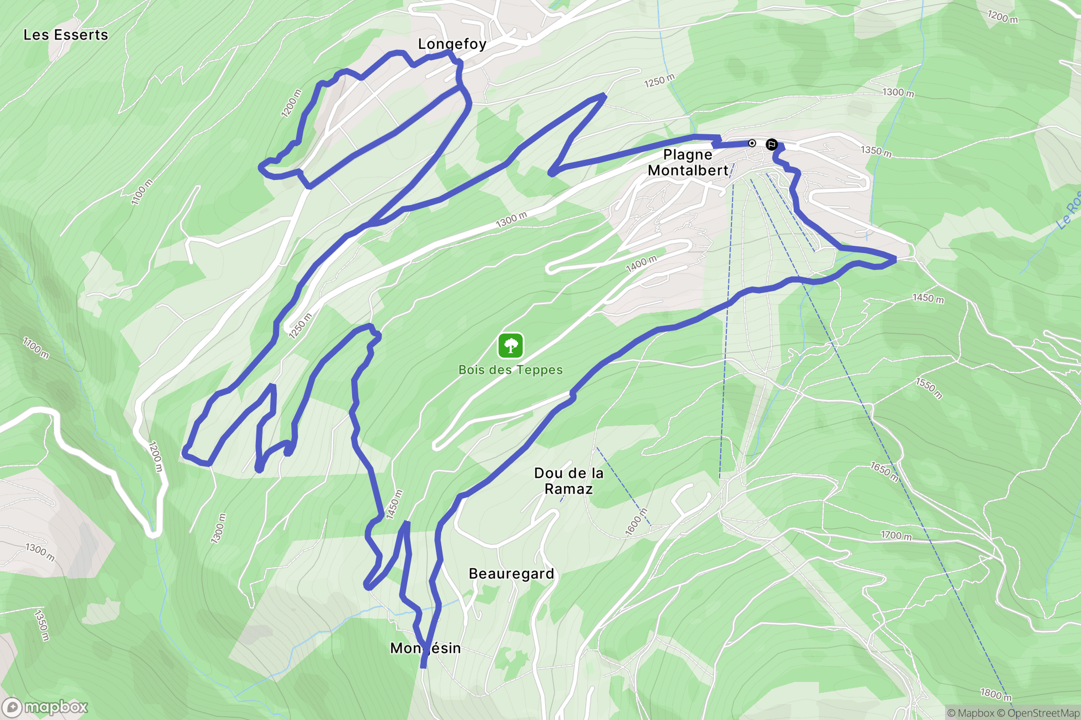 Aime-la-Plagne : carte du parcours de randonnée - France