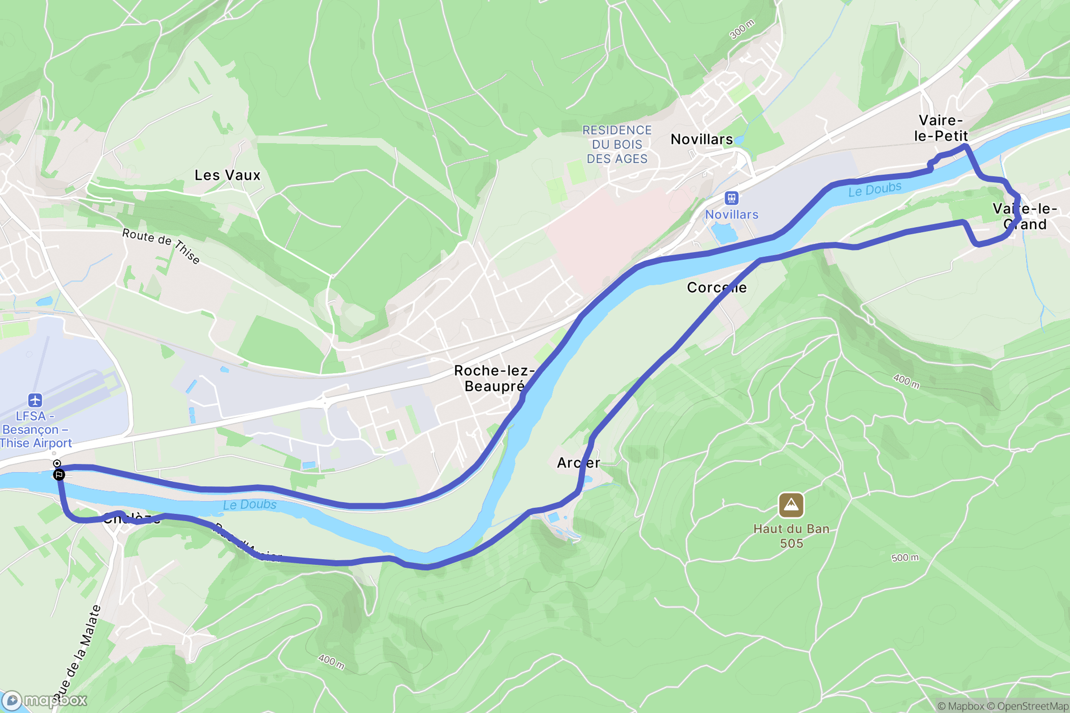 Thise : carte du parcours de randonnée - France