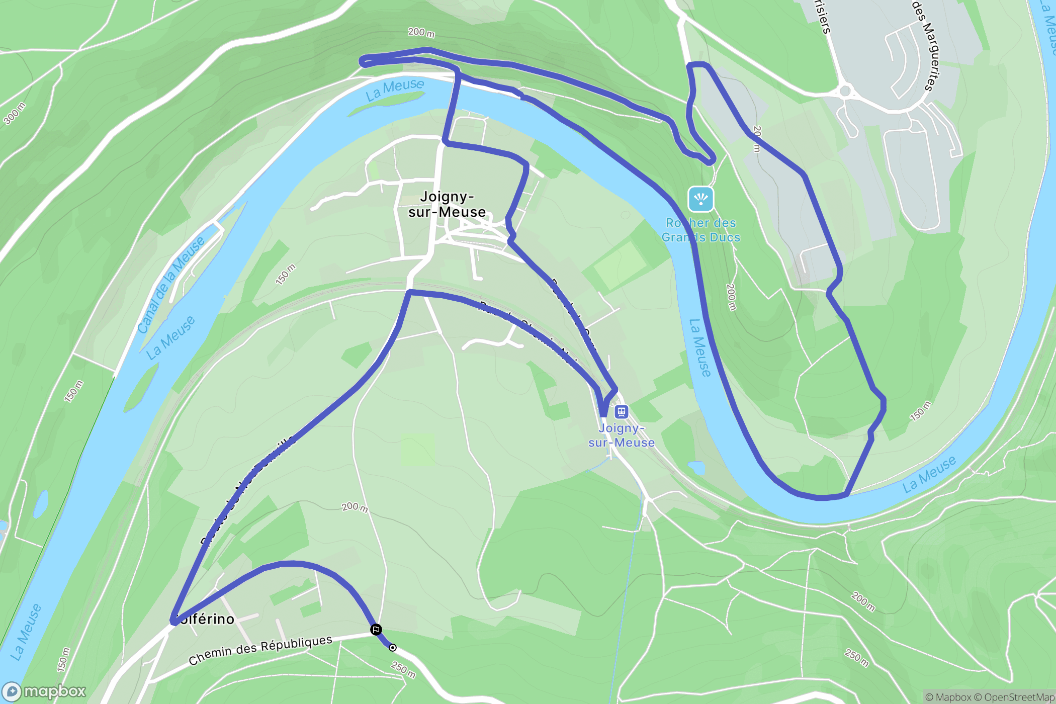 Joigny-sur-Meuse : carte du parcours de randonnée - France