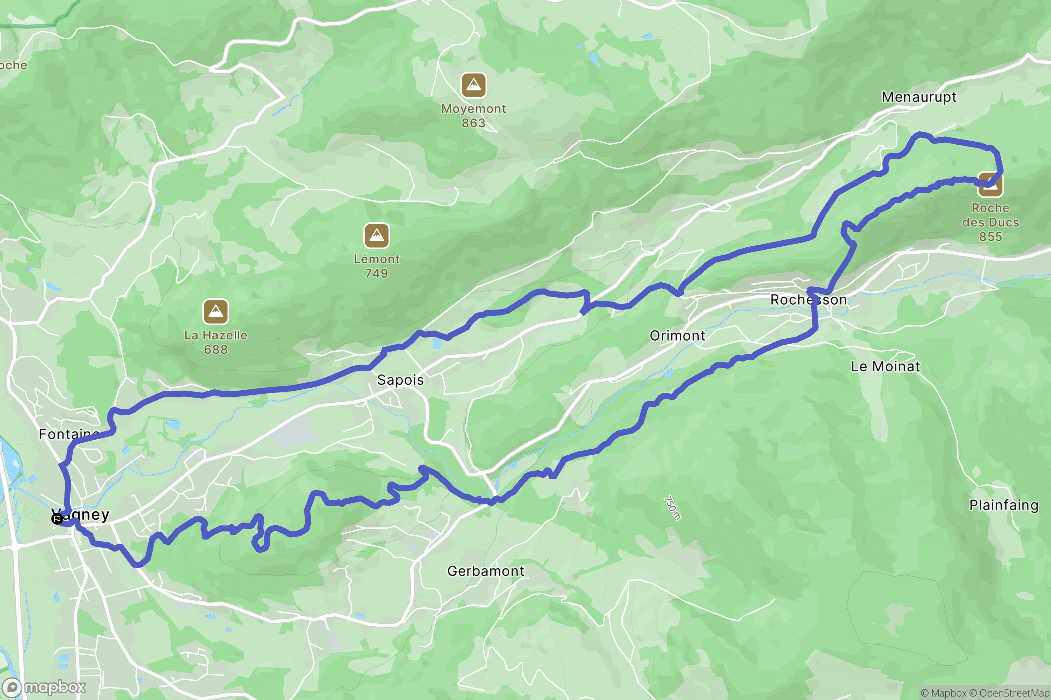 Vagney : carte du parcours de randonnée - France
