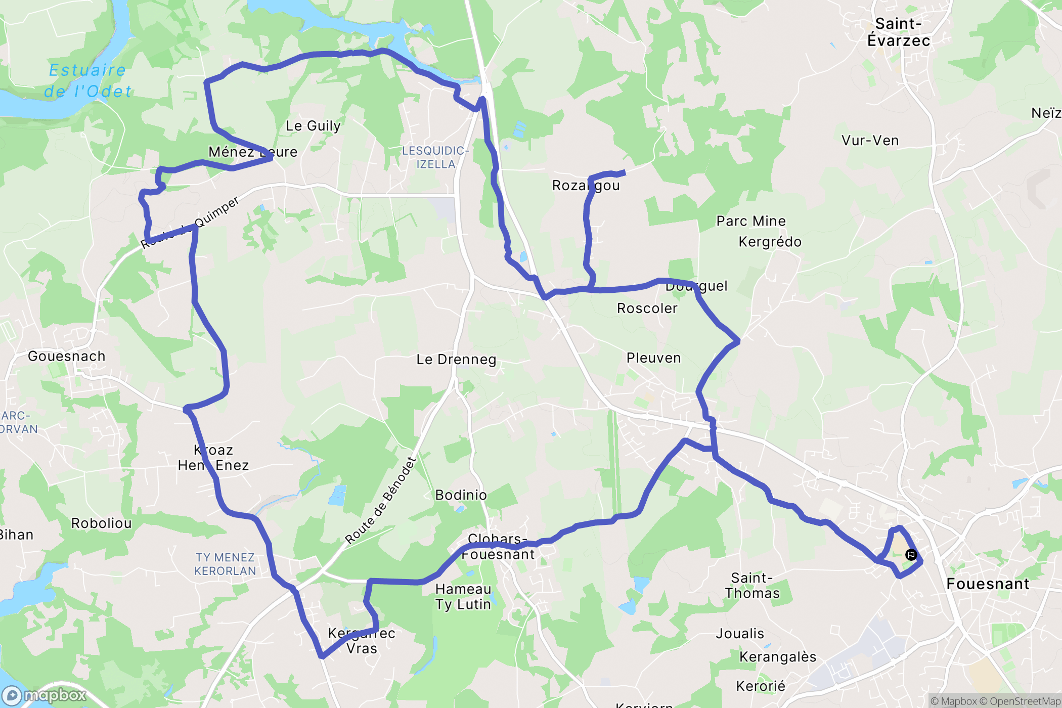 Fouesnant : carte du parcours de randonnée - France