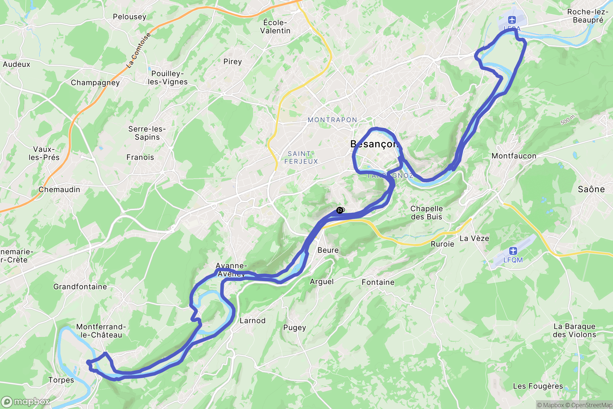 Besançon : carte du parcours de randonnée - France