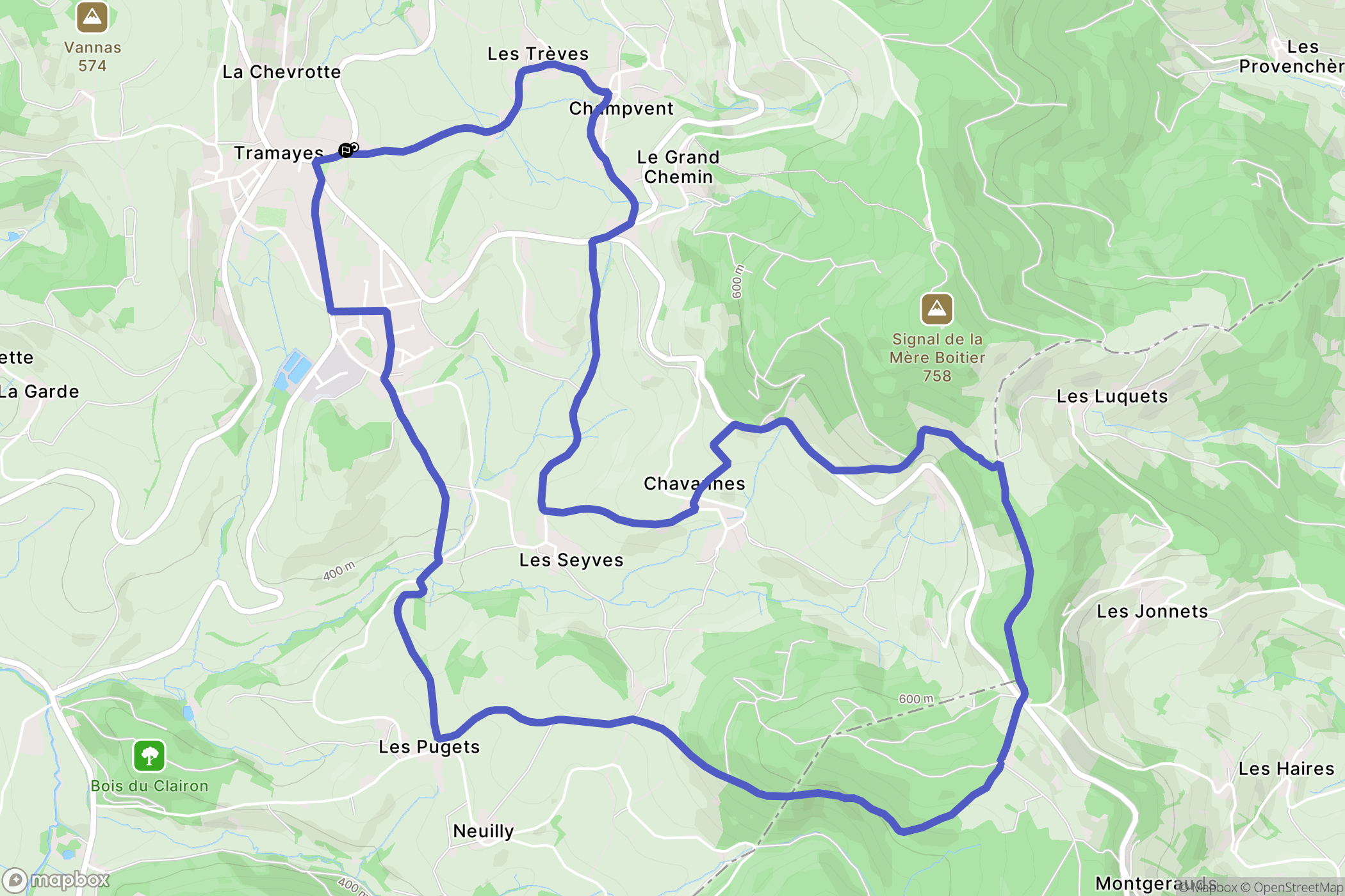 Tramayes : carte du parcours de randonnée - France